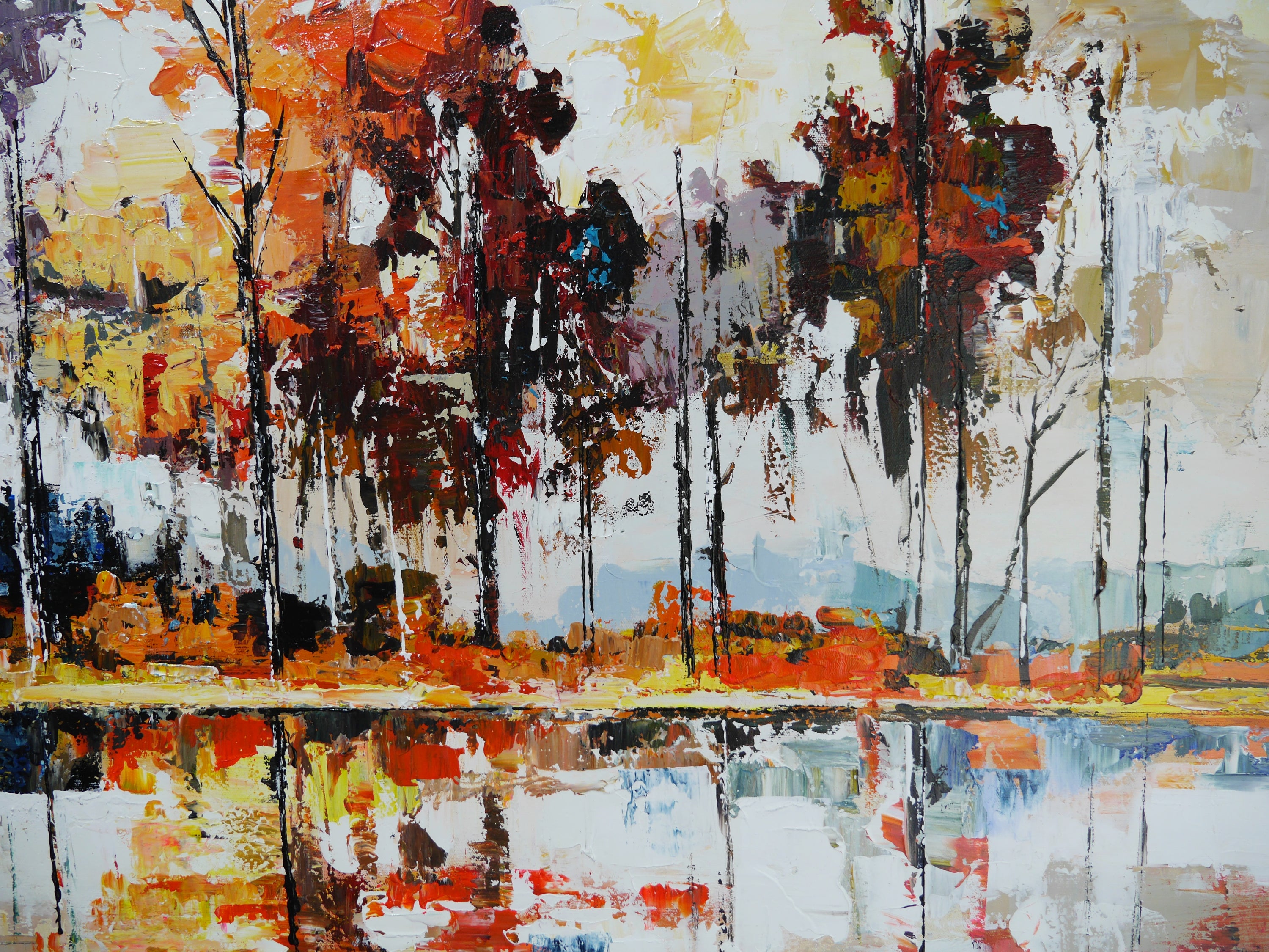 Lakeside 190cm x 100cm Abstract Realism Framed Textured Painting (SOLD)