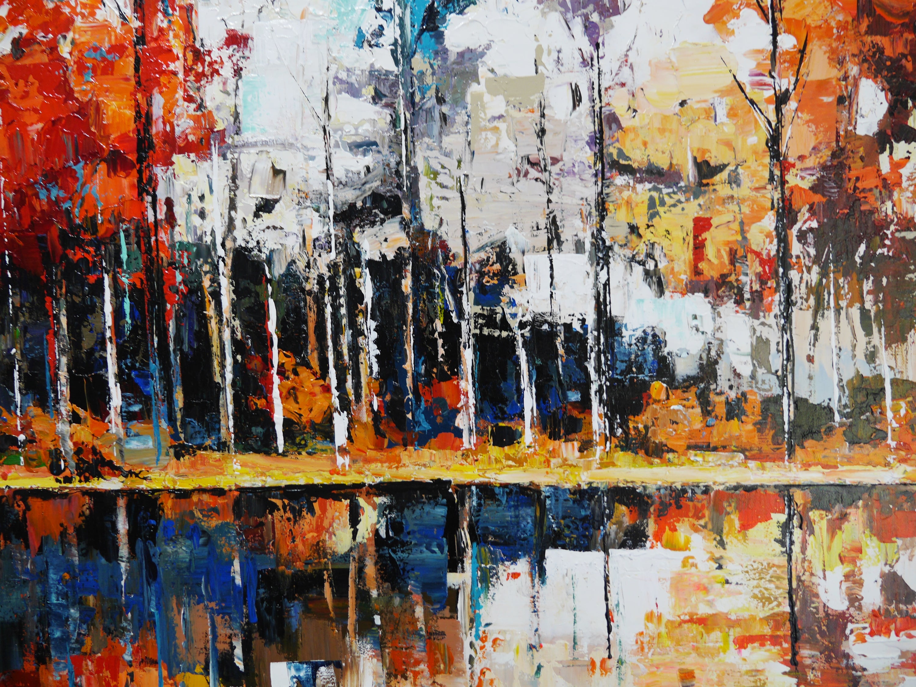 Lakeside 190cm x 100cm Abstract Realism Framed Textured Painting (SOLD)