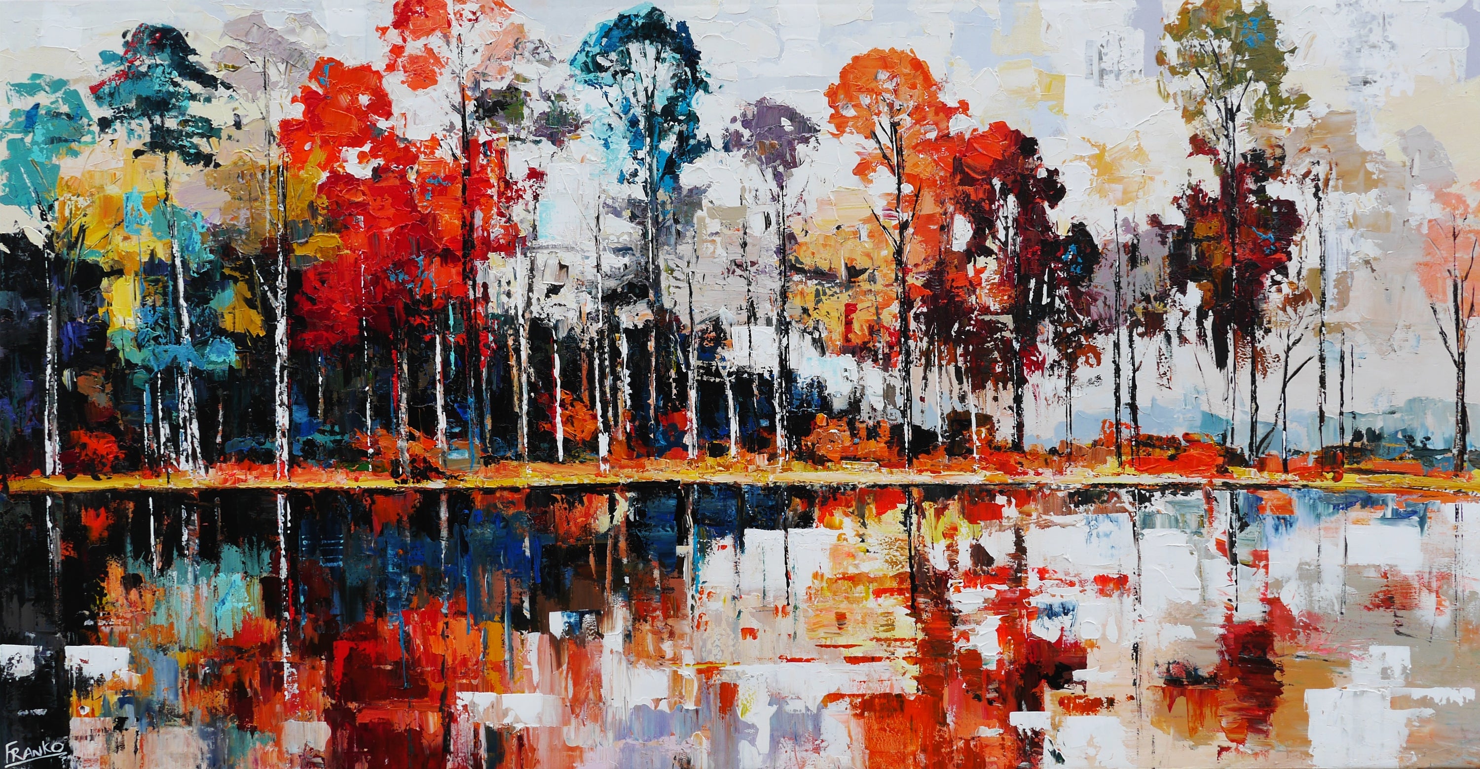 Lakeside 190cm x 100cm Abstract Realism Framed Textured Painting (SOLD)