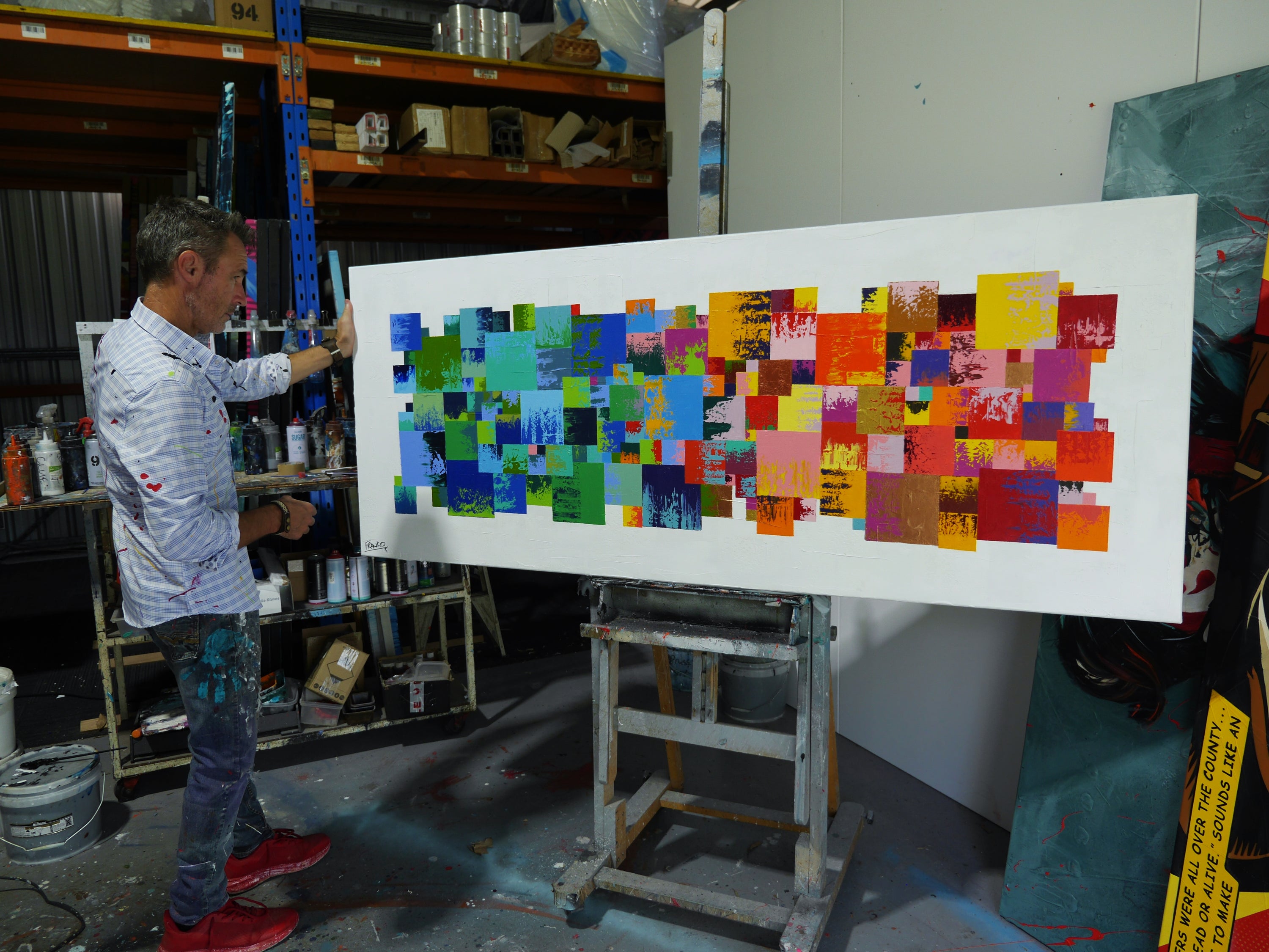 Coloured Checker 200cm x 80cm Textured Pattern Abstract Painting