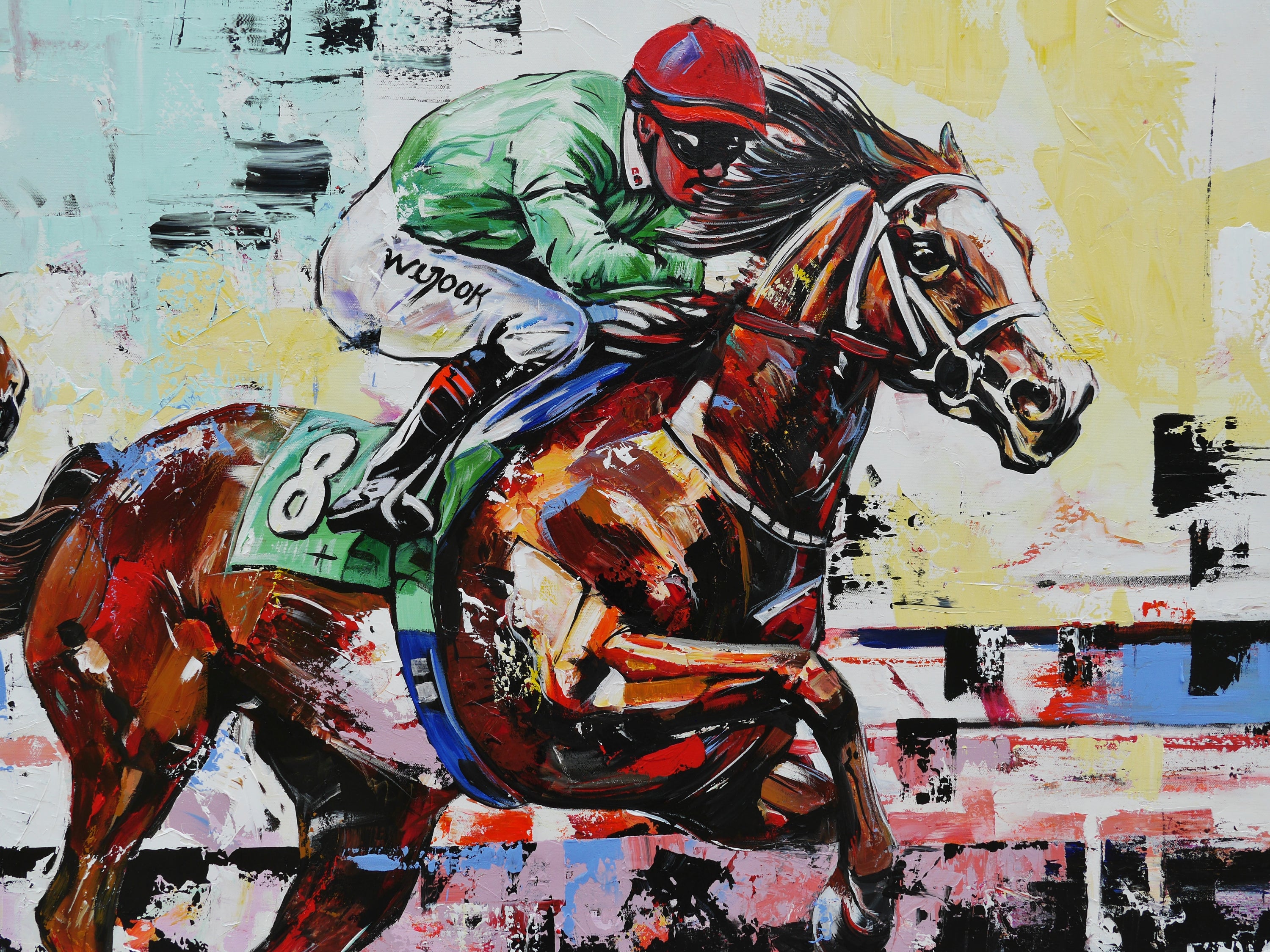 The Finish 200cm x 120cm Horse Racing Abstract Realism Framed Textured Painting