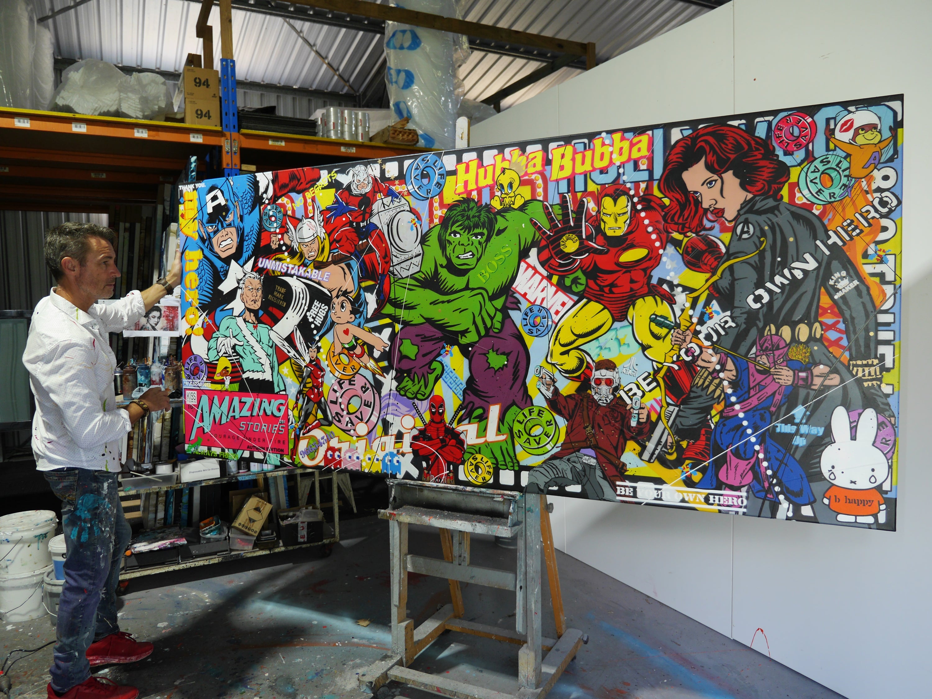 Heroes and More 270cm x 120cm Textured Urban Pop Art Painting (SOLD)