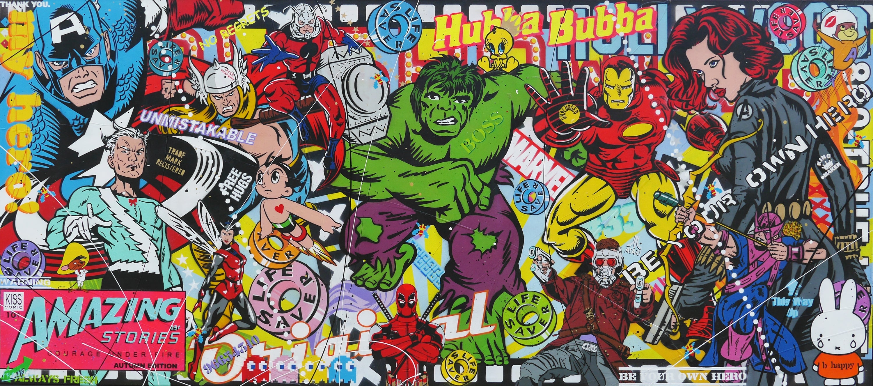 Heroes and More 270cm x 120cm Textured Urban Pop Art Painting (SOLD)