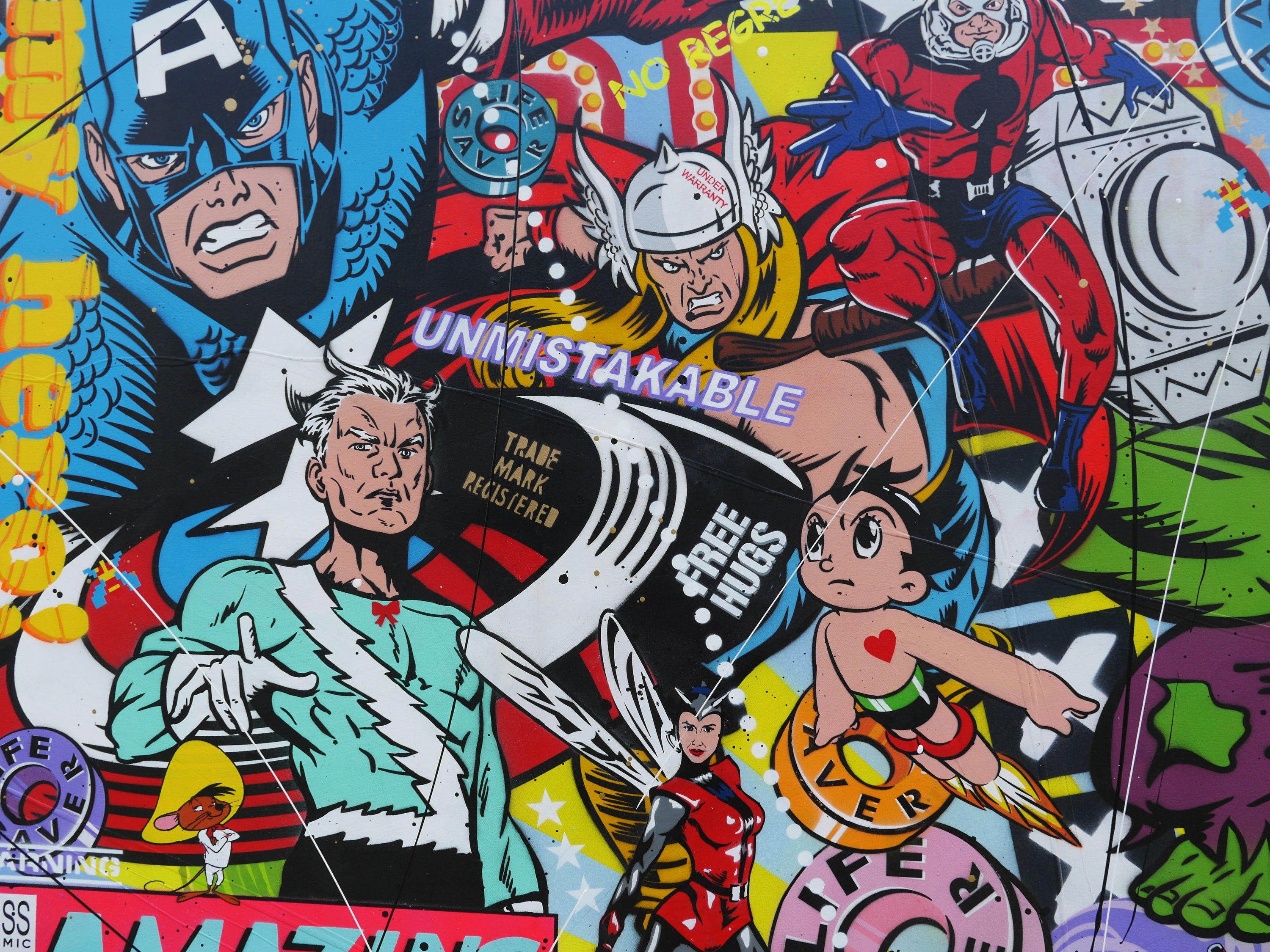 Heroes and More 270cm x 120cm Textured Urban Pop Art Painting (SOLD)