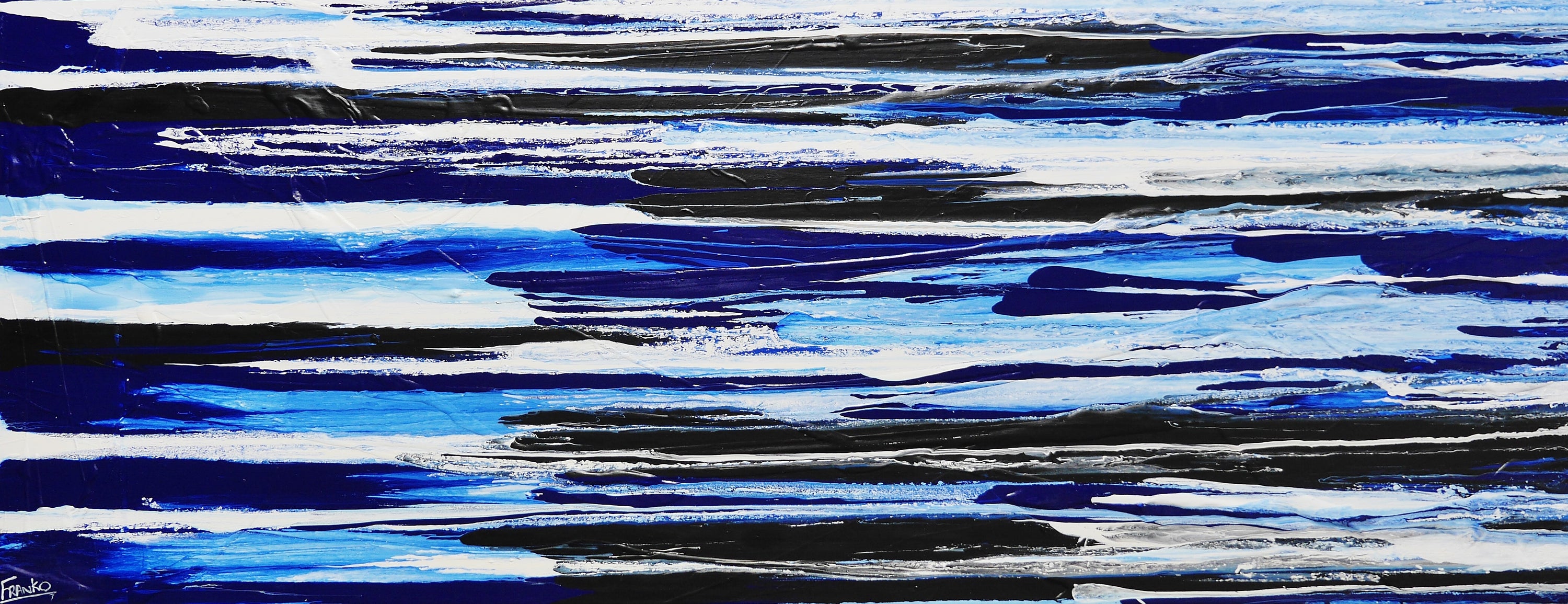 Sapphire Flow 200cm x 80cm Blue White Black Textured Abstract Painting