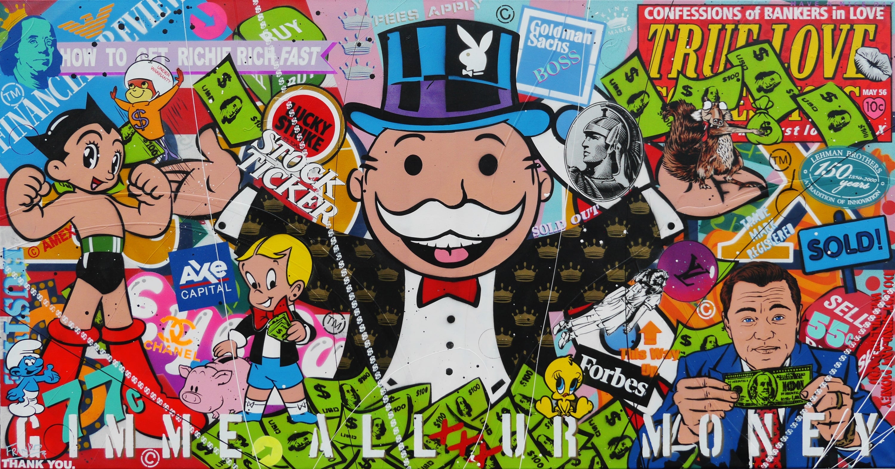 Talking Money 190cm x 100cm Monopoly Man Textured Urban Pop Art Painting