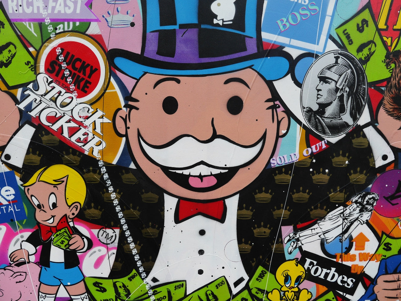 Talking Money 190cm x 100cm Monopoly Man Textured Urban Pop Art Painting