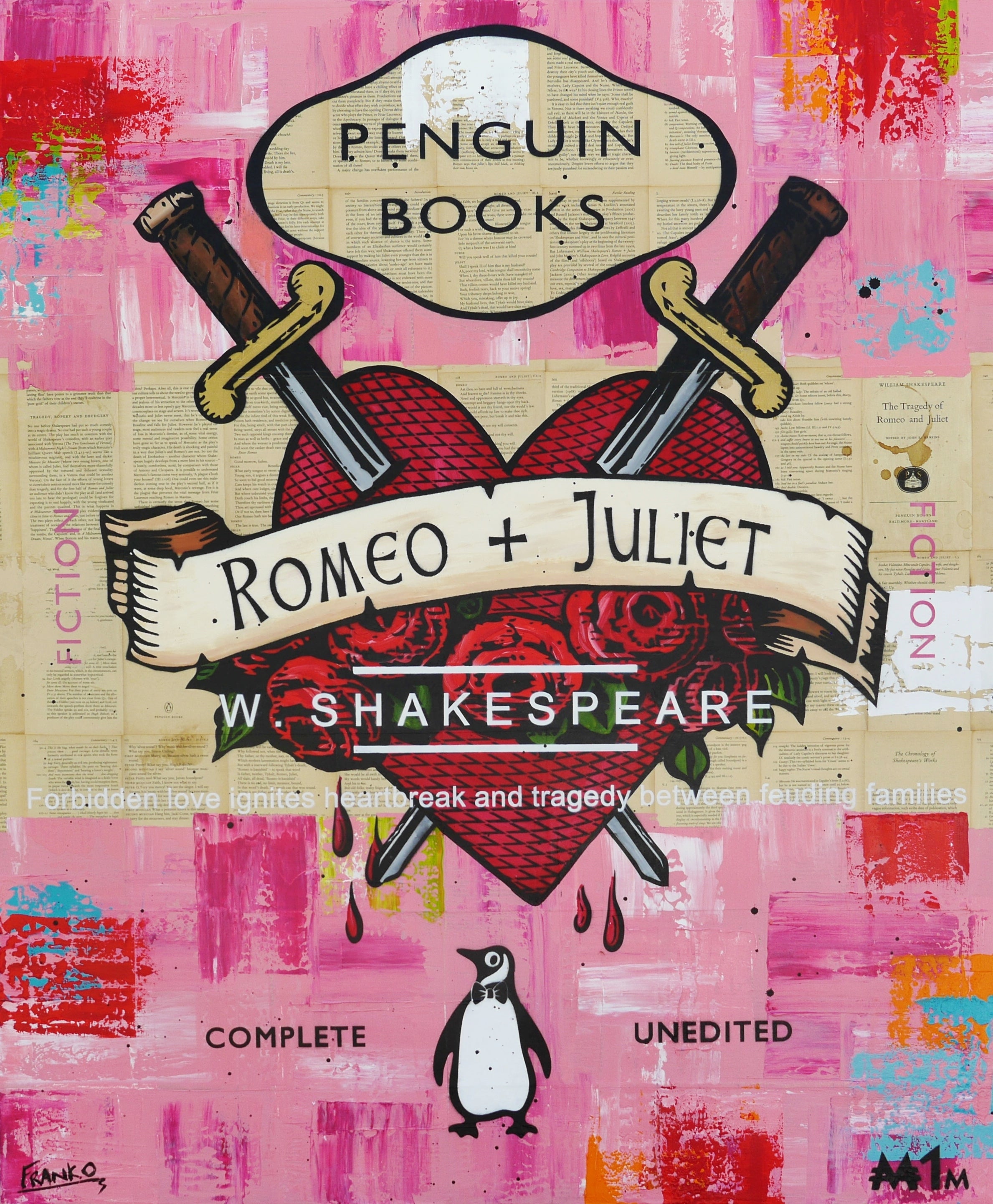 Hearts on Fire 120cm x 100cm Romeo & Juliette Urban Pop Book Club Painting