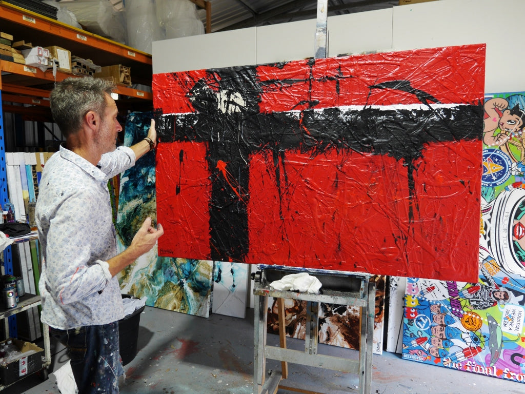 Red Rocket 160cm x 100cm Red Black and White Textured Abstract Painting