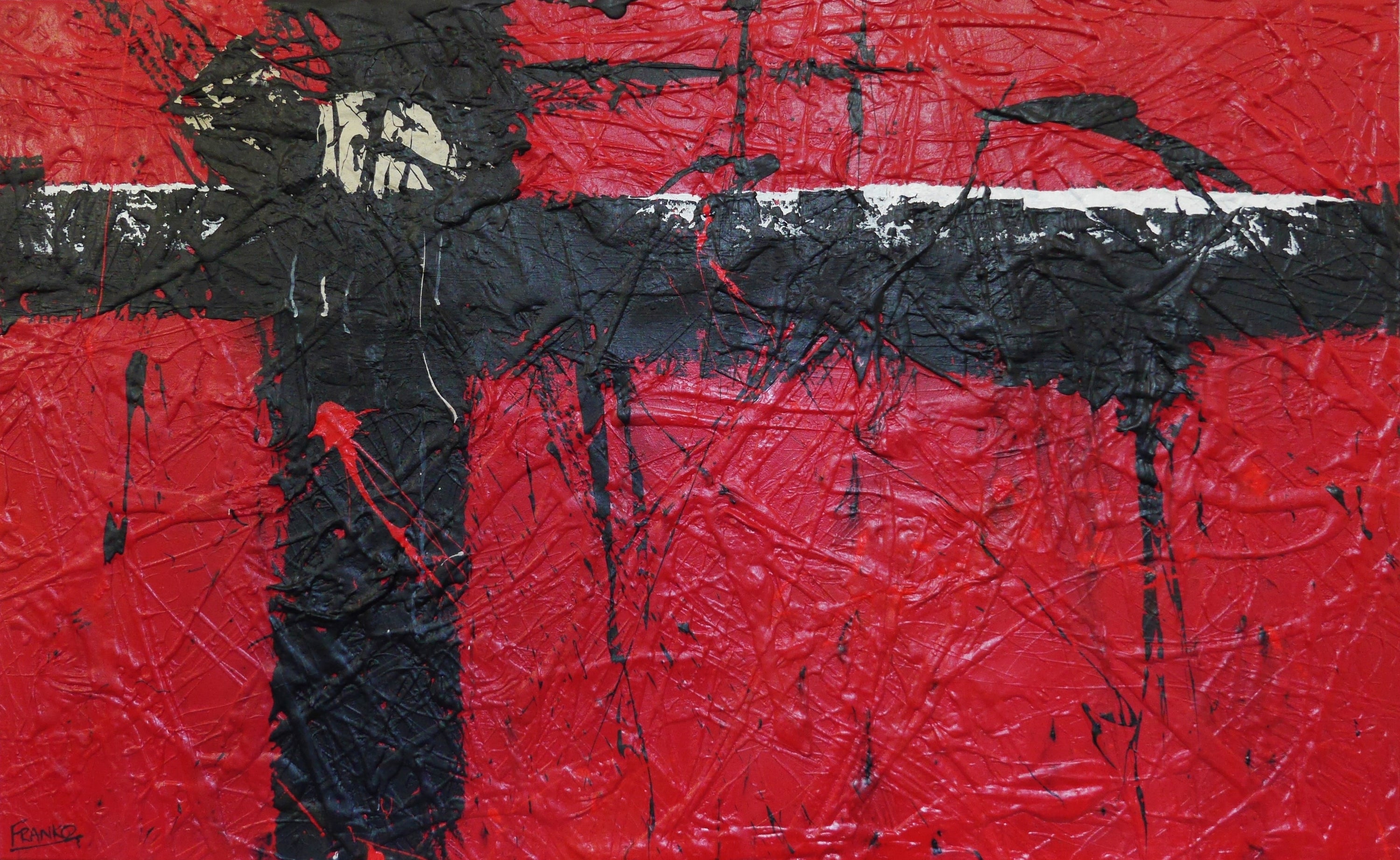 Red Rocket 160cm x 100cm Red Black and White Textured Abstract Painting