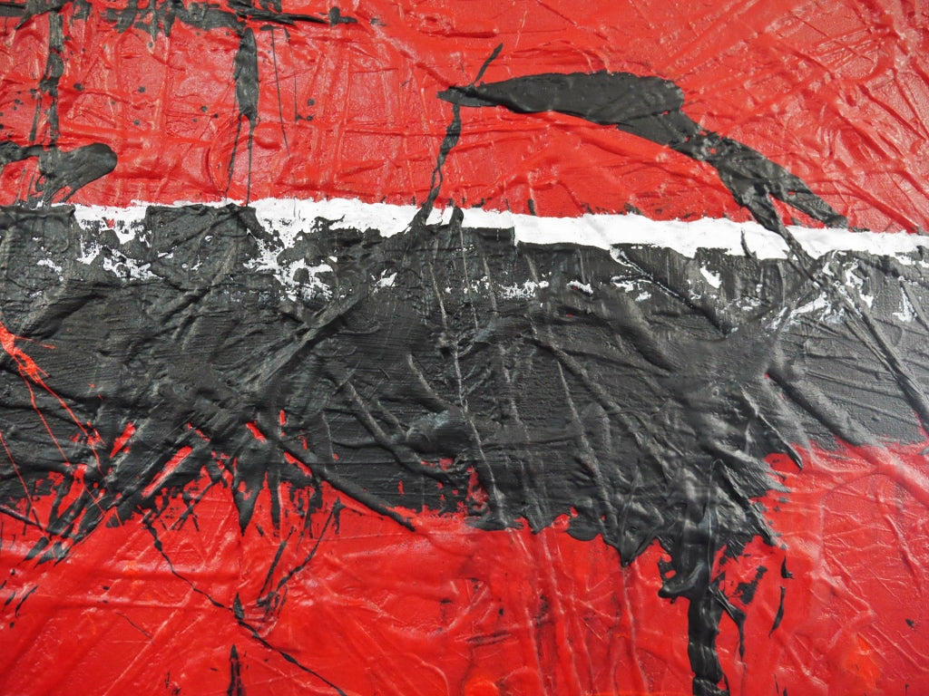 Red Rocket 160cm x 100cm Red Black and White Textured Abstract Painting