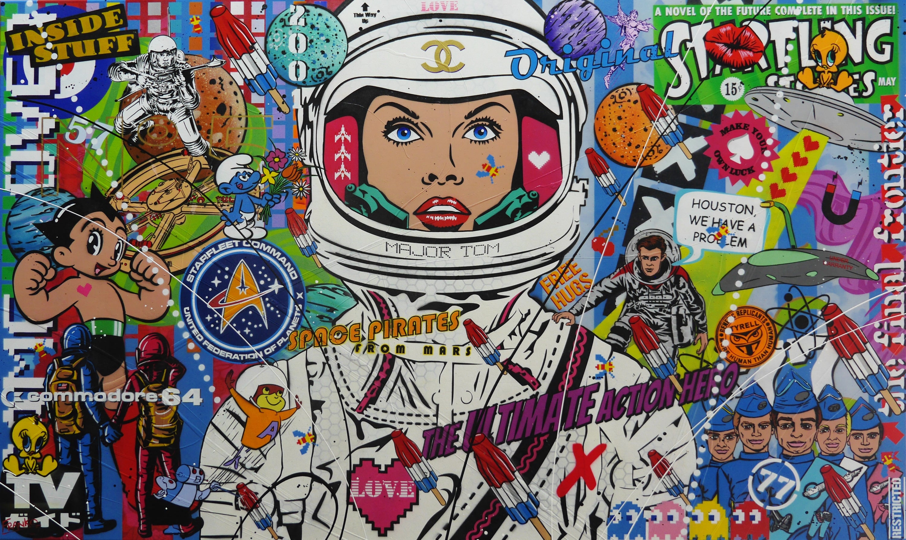 Original Starfleet 200cm x 120cm Space Textured Urban Pop Art Painting