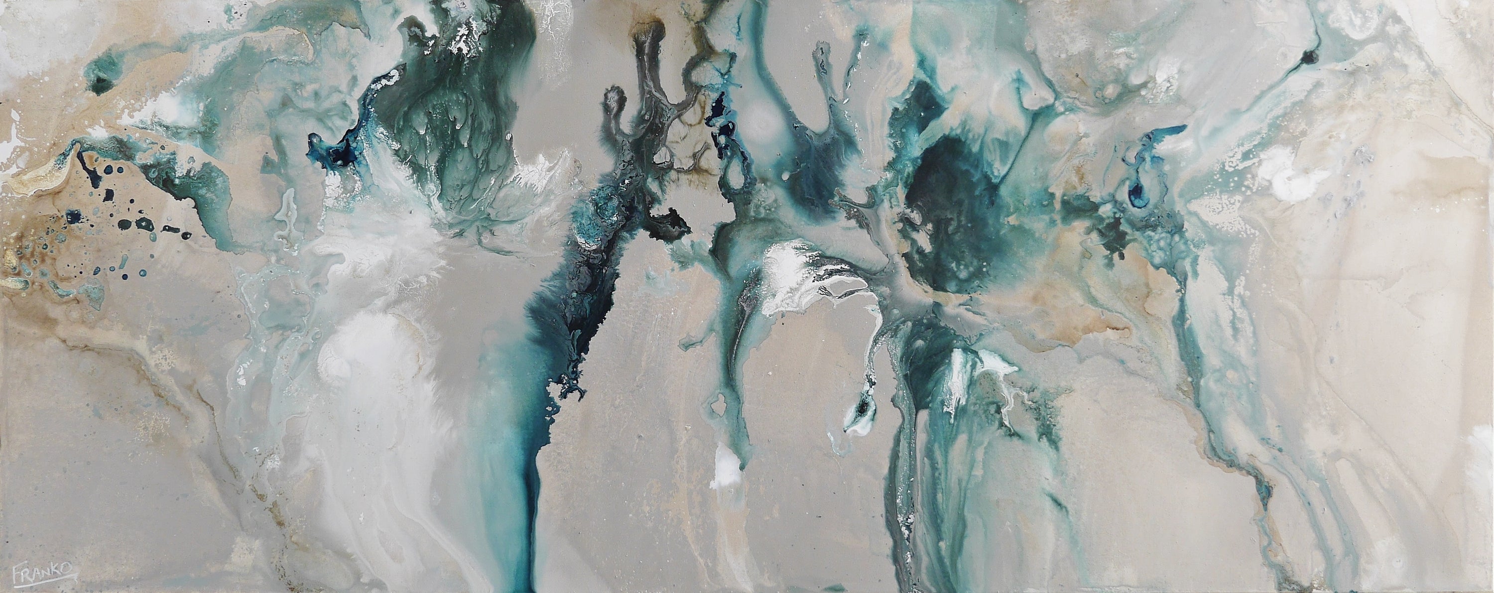 Refined 39 200cm x 80cm Turquoise Blended Ink Abstract Painting