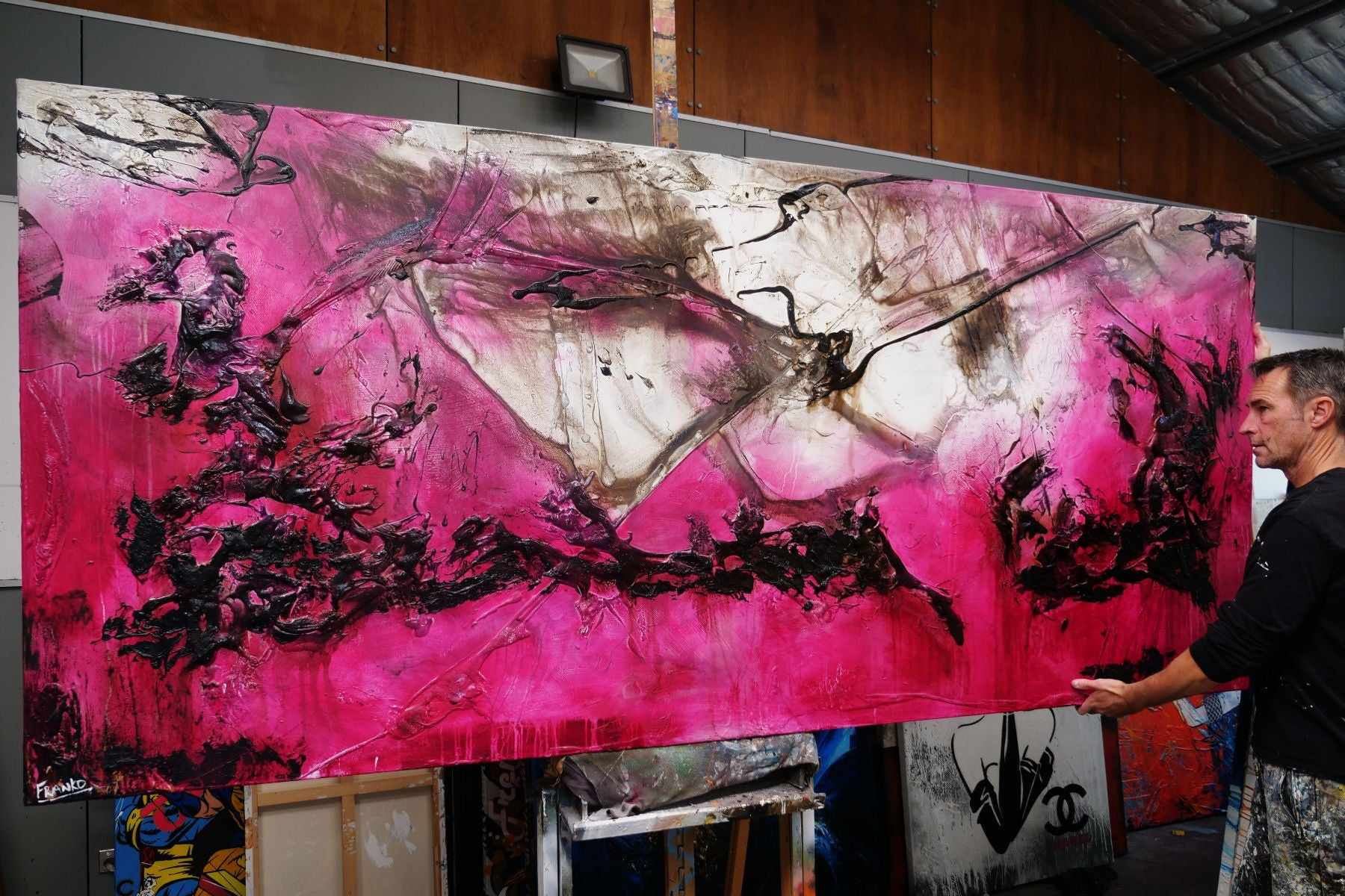 Pink and Grunge 270cm x 120cm Rust Pink Textured Abstract Painting (SOLD)-Abstract-[Franko Artist]-[Cheryl]-[Wendy]-[Gabriela]-Franklin Art Studio