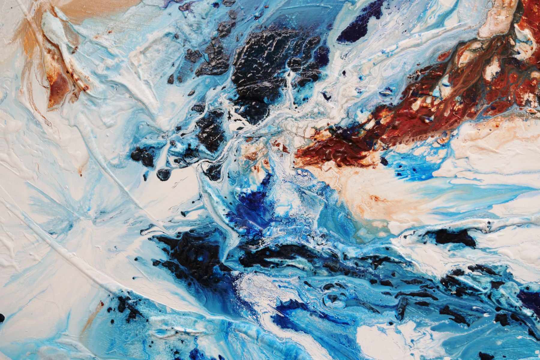 Rock and Ice 200cm x 80cm Blue Oxide White Textured Abstract Painting (SOLD)