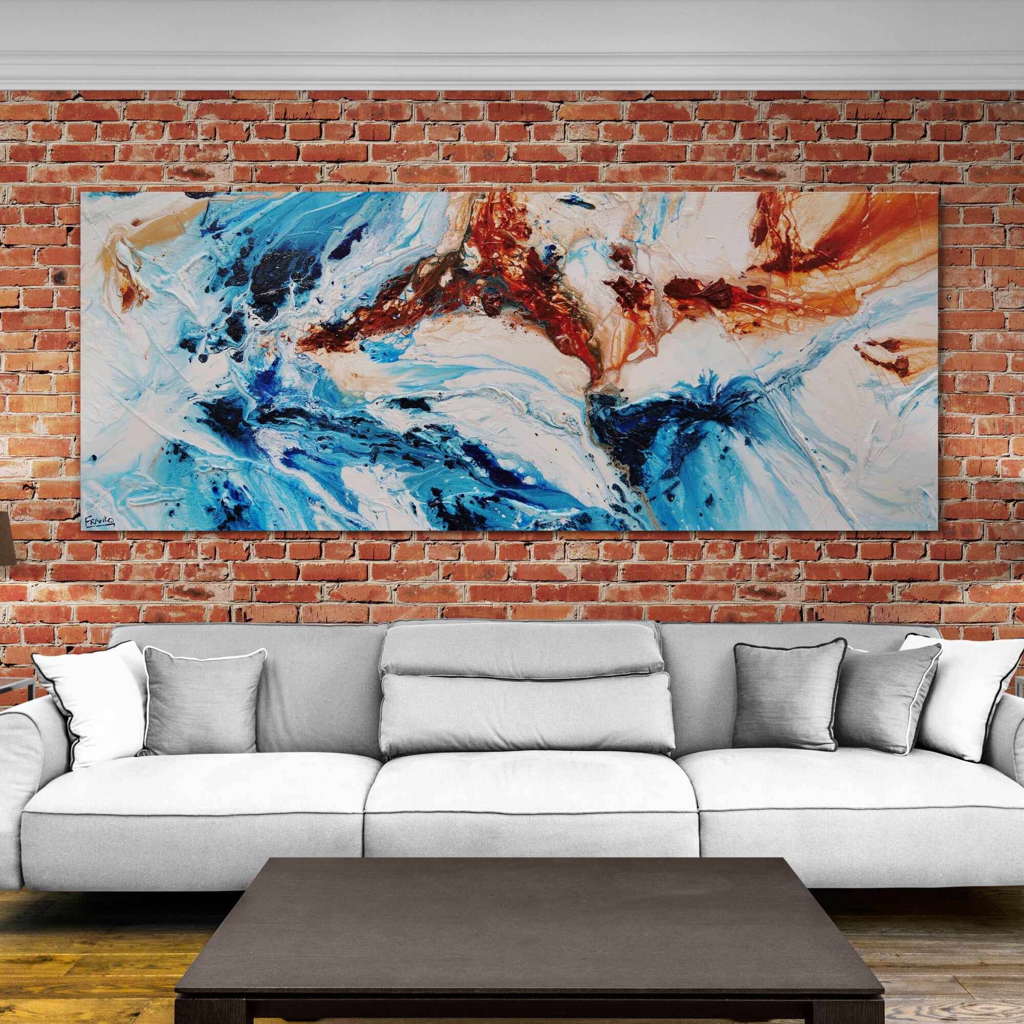 Rock and Ice 200cm x 80cm Blue Oxide White Textured Abstract Painting (SOLD)-Abstract-[Franko]-[Artist]-[Australia]-[Painting]-Franklin Art Studio