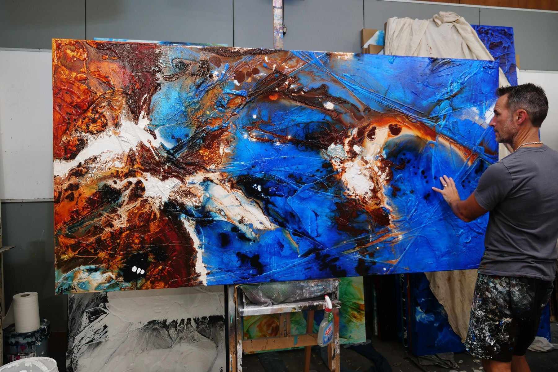 Rusted Blue Sugar 240cm x 120cm Blue Brown Textured Abstract Painting (SOLD)-Abstract-[Franko Artist]-[Cheryl]-[Wendy]-[Gabriela]-Franklin Art Studio