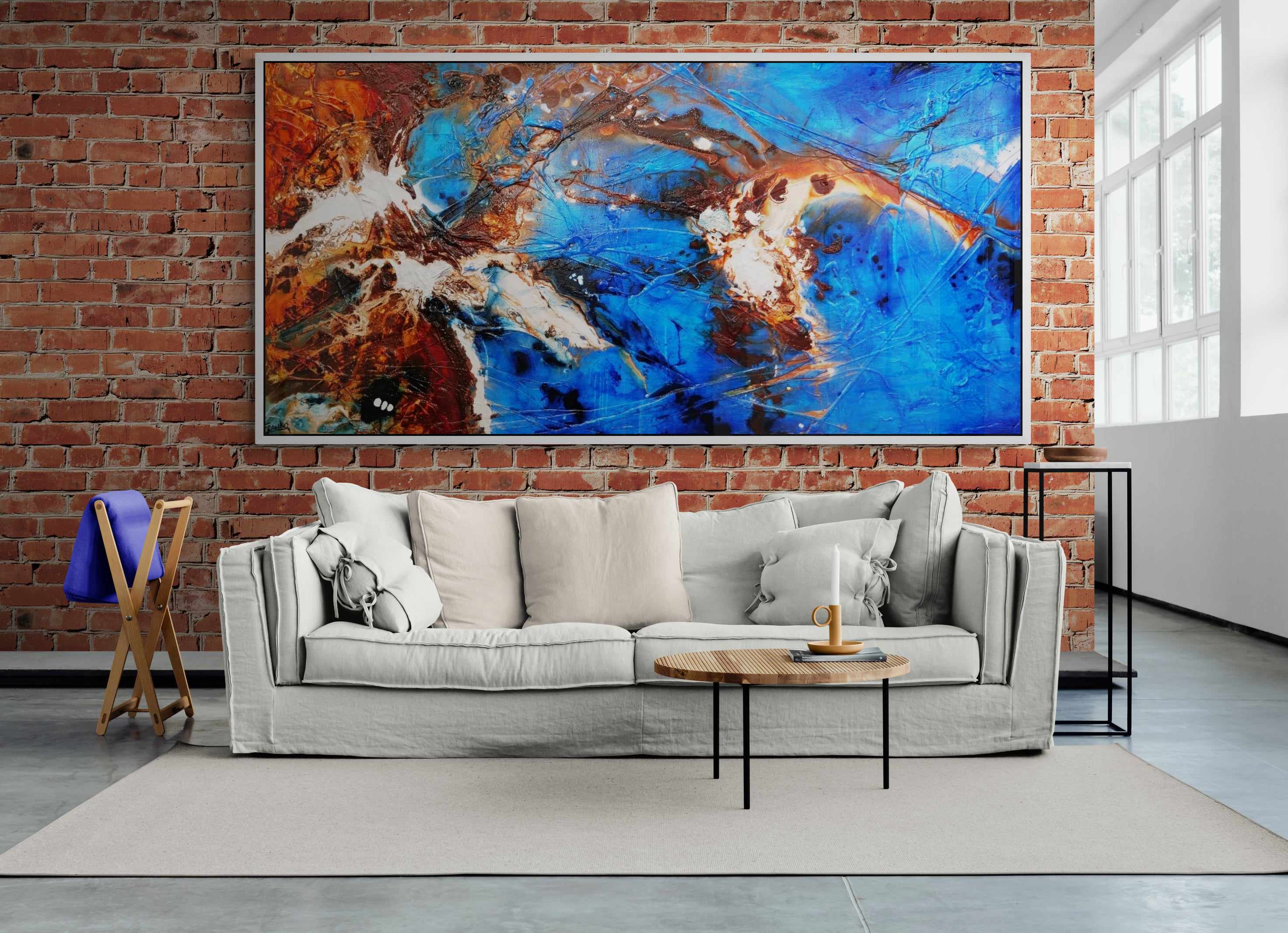 Rusted Blue Sugar 240cm x 120cm Blue Brown Textured Abstract Painting (SOLD)-Abstract-[Franko]-[Artist]-[Australia]-[Painting]-Franklin Art Studio