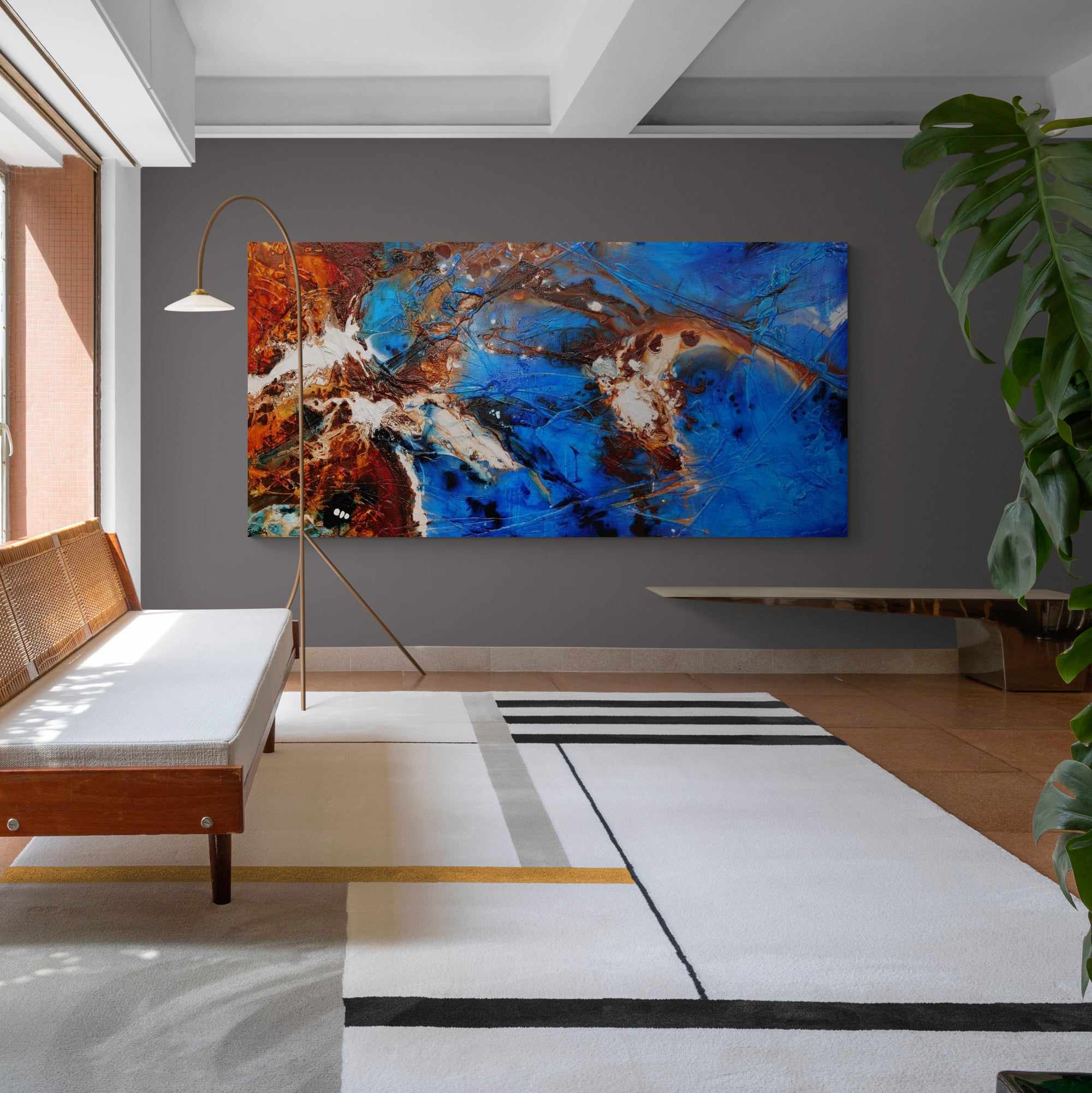 Rusted Blue Sugar 240cm x 120cm Blue Brown Textured Abstract Painting (SOLD)-Abstract-Franko-[huge]-[Australian]-[best Selling]-Franklin Art Studio