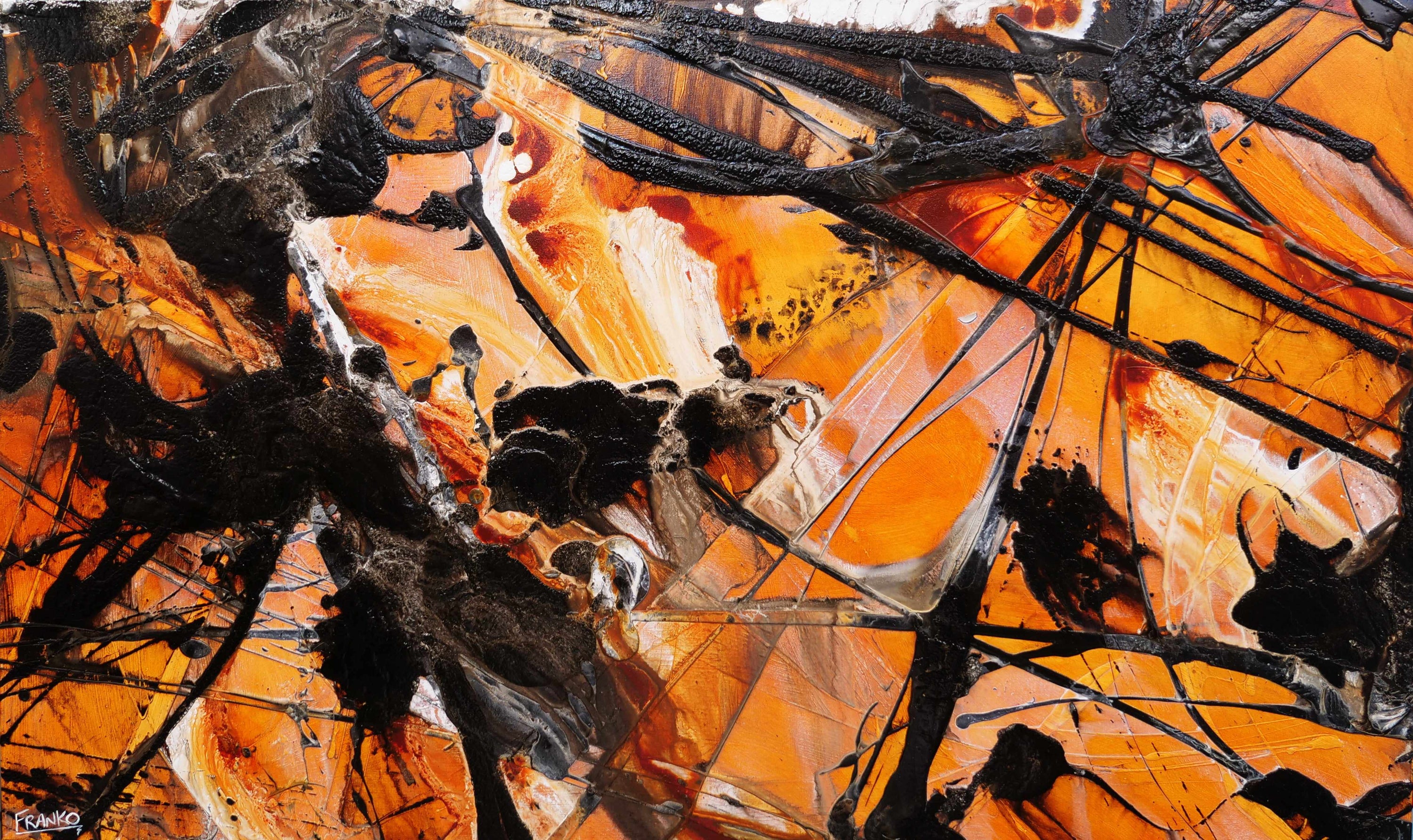 Rusted Dimensions 200cm x 120cm Ochre Black Textured Abstract Painting-Abstract-Franko-[Franko]-[Australia_Art]-[Art_Lovers_Australia]-Franklin Art Studio