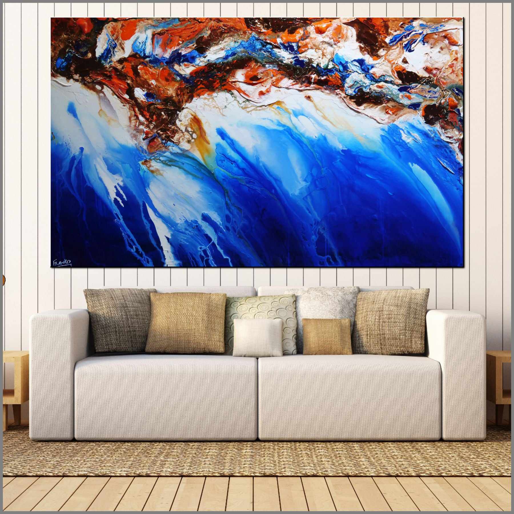 Rusted Oxide Coast 200cm x 120cm Blue Orange Textured Abstract Painting (SOLD)-Abstract-Franko-[Franko]-[huge_art]-[Australia]-Franklin Art Studio