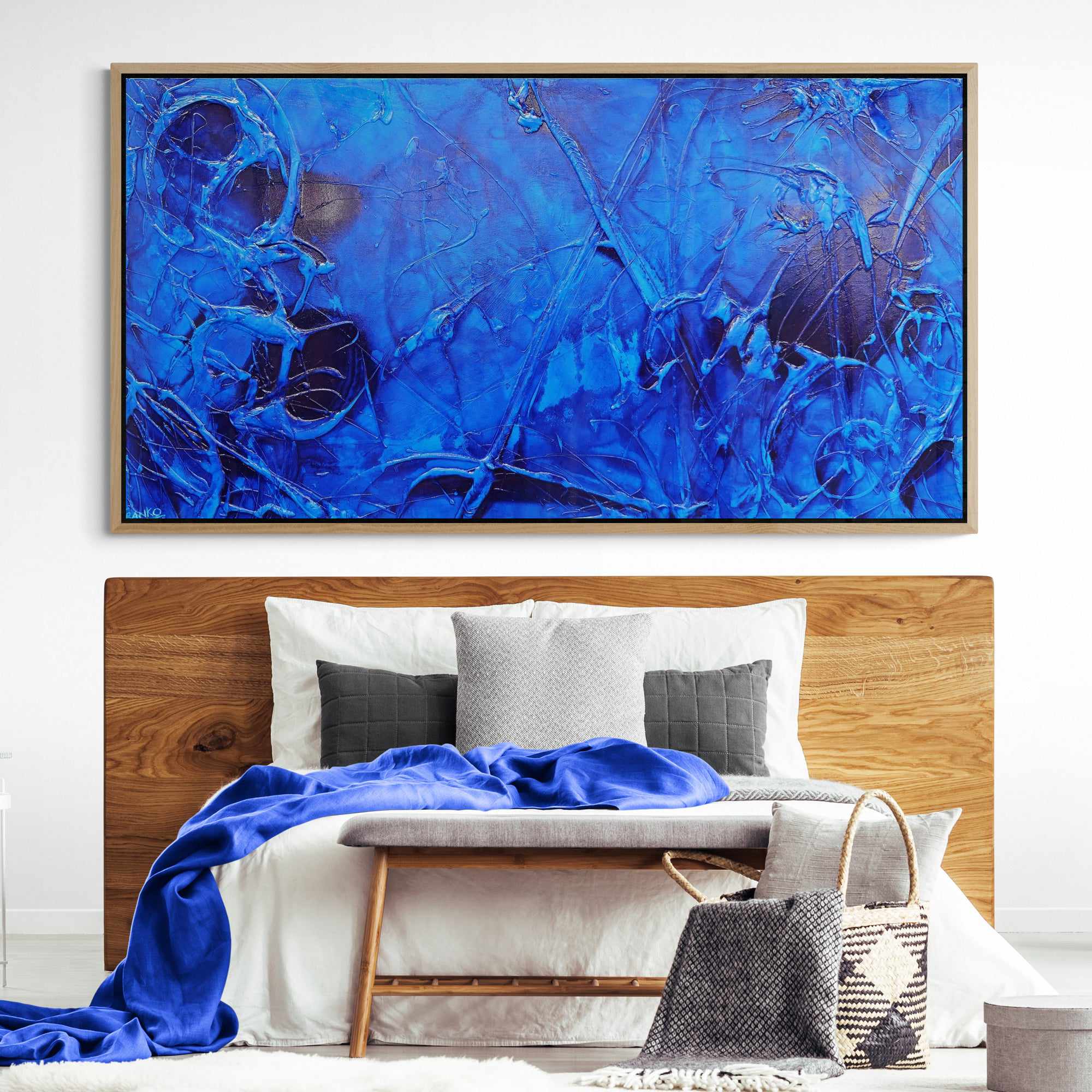 Sapphire Icon 190cm x 100cm Blue Ink Textured Abstract Painting (SOLD)-Abstract-[Franko Artist]-[Gold Coast]-[Brisbane]-[Huge]-Franklin Art Studio