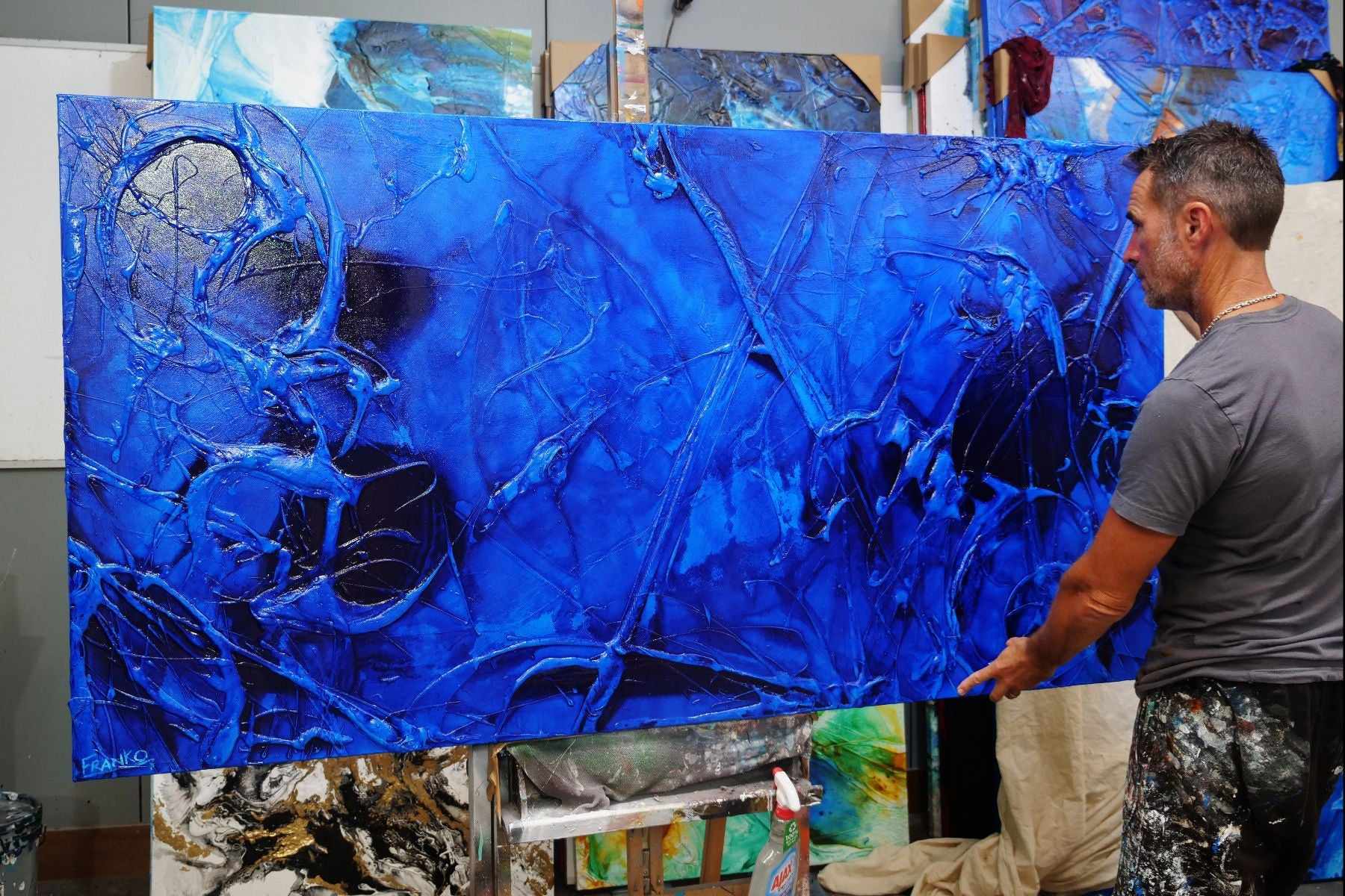 Sapphire Icon 190cm x 100cm Blue Ink Textured Abstract Painting (SOLD)-Abstract-[Franko Artist]-[Cheryl]-[Wendy]-[Gabriela]-Franklin Art Studio