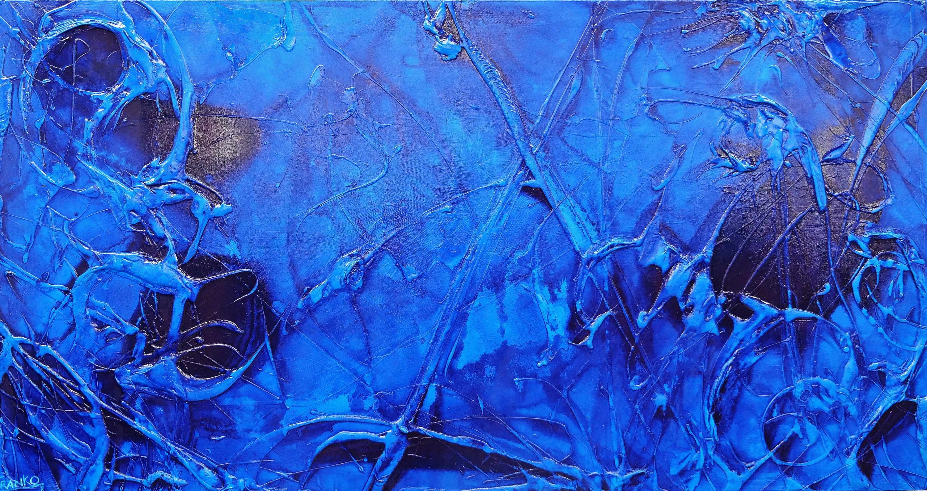 Sapphire Icon 190cm x 100cm Blue Ink Textured Abstract Painting (SOLD)-Abstract-[Franko ]-[Gallery]-[popular]-[Australia]-Franklin Art Studio