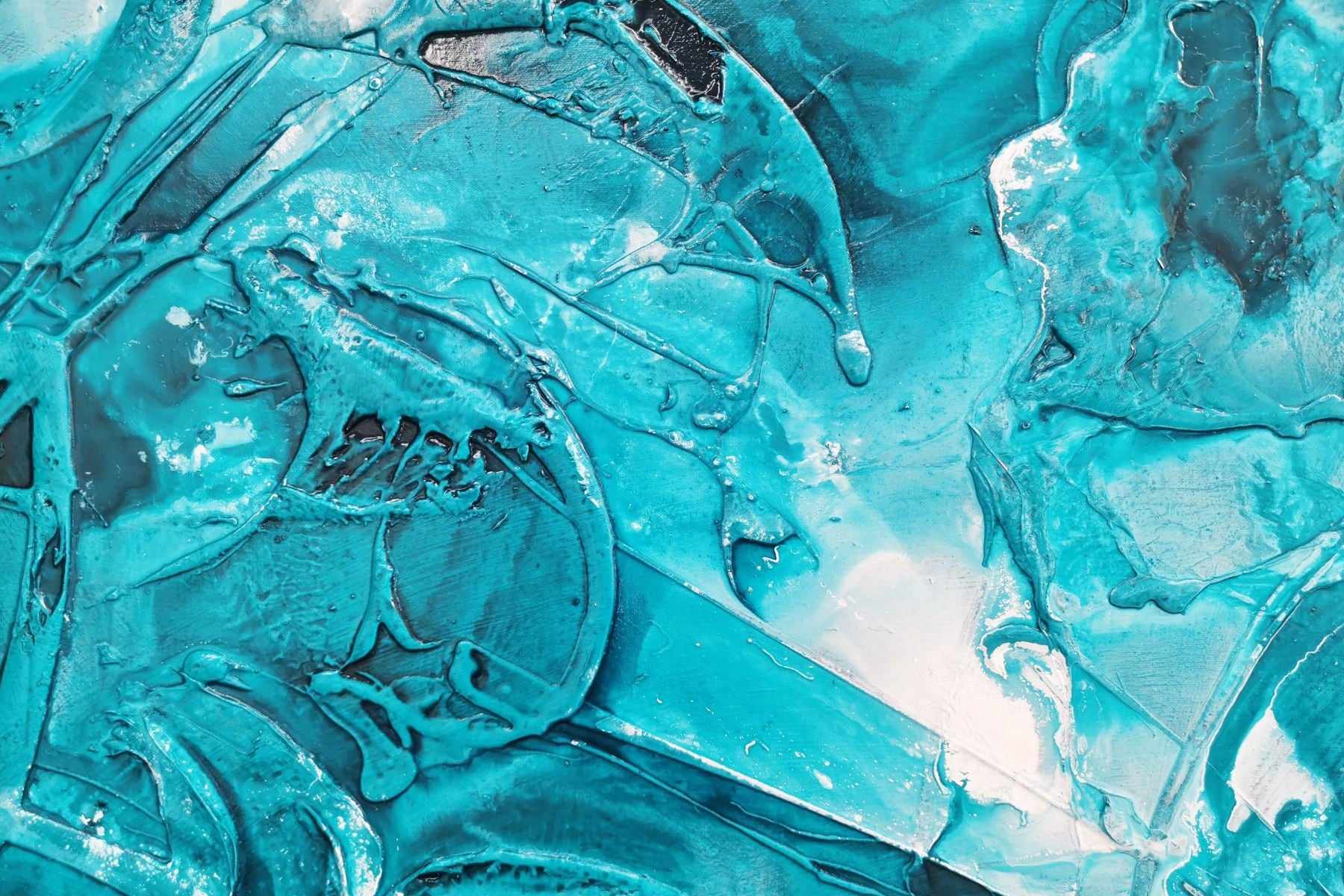 Southern Currents 240cm x 100cm Teal White Ink Textured Abstract Painting (SOLD)