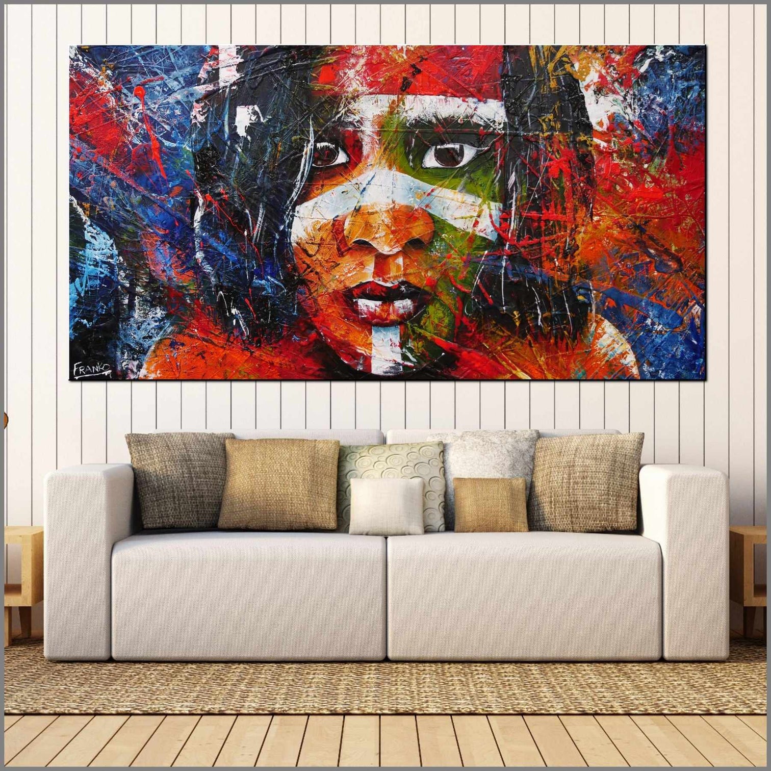 Stripe 190cm X 100cm Aboriginal Warrior Abstract Realism Textured Pain 