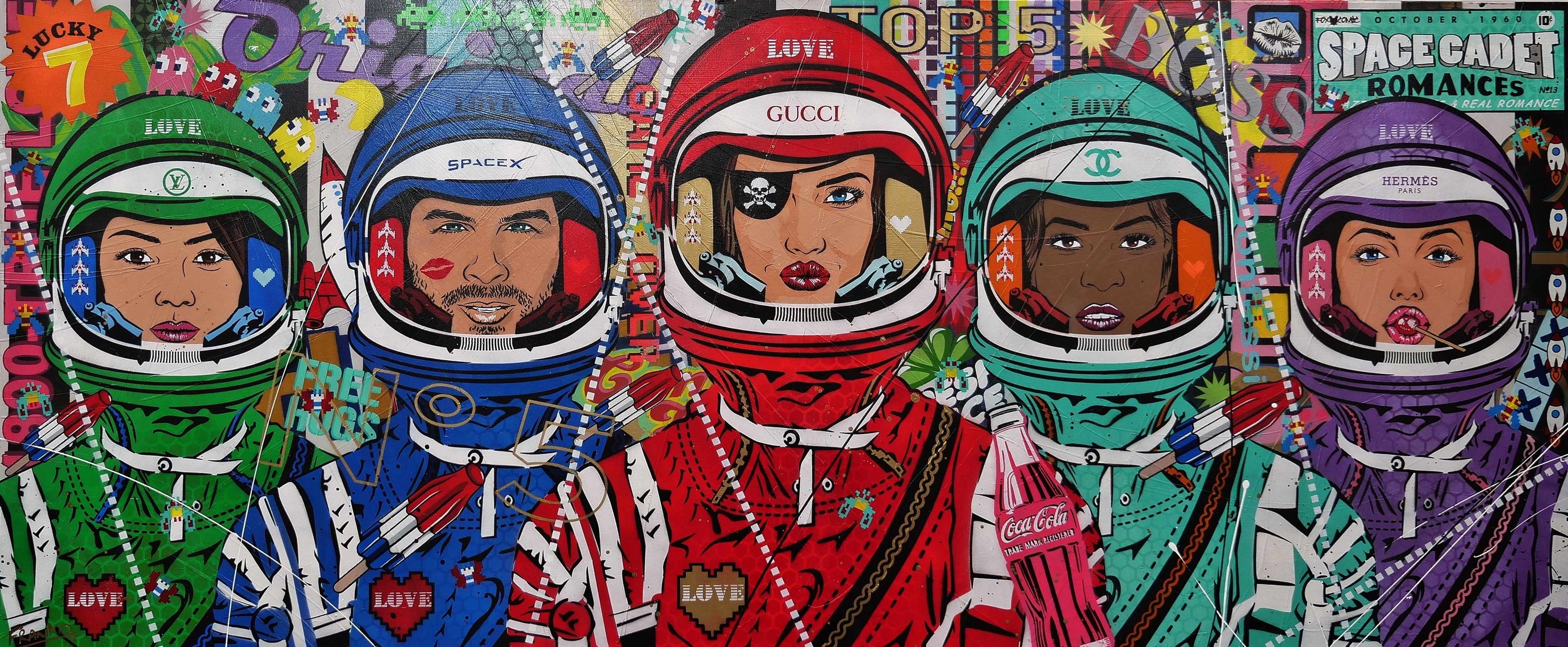 The 5th Element - Cadets 240cm x 100cm Space Cadet Textured Urban Pop Art Painting (SOLD)-Urban Pop Art-[Franko]-[Australian Artist]-[Large]-[Popular]-Franklin Art Studio