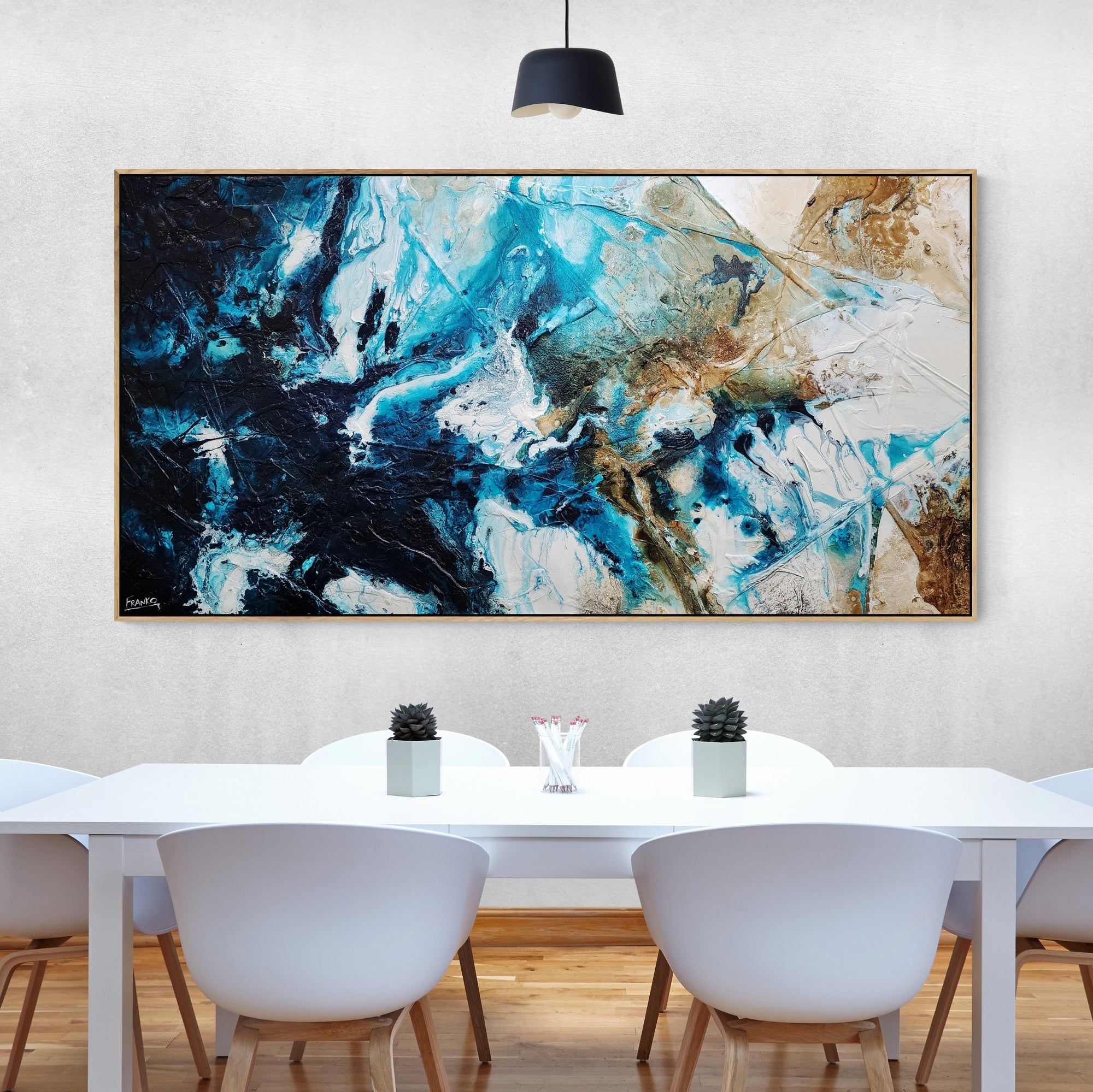 Southern Honey 190cm x 100cm Black Teal White Textured Abstract Painting