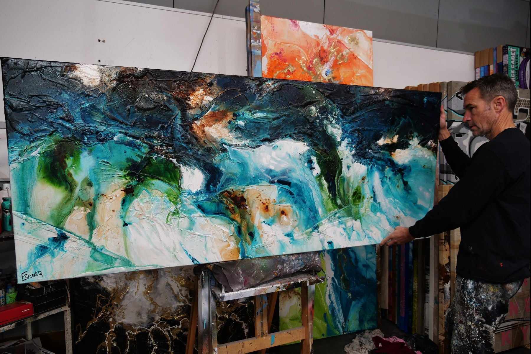 Turquoise Element 200cm x 80cm Textured Abstract Painting (SOLD)