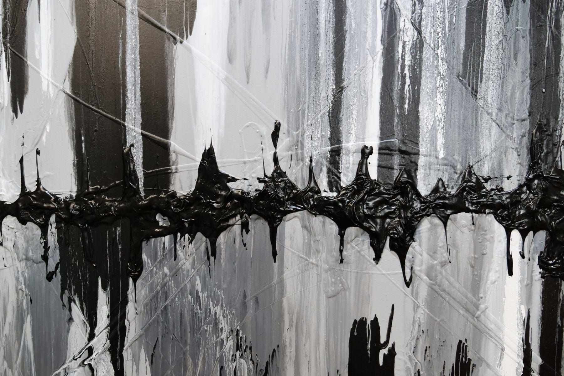 Variance 240cm x 100cm Black Grey Silver Textured Abstract Painting (SOLD)