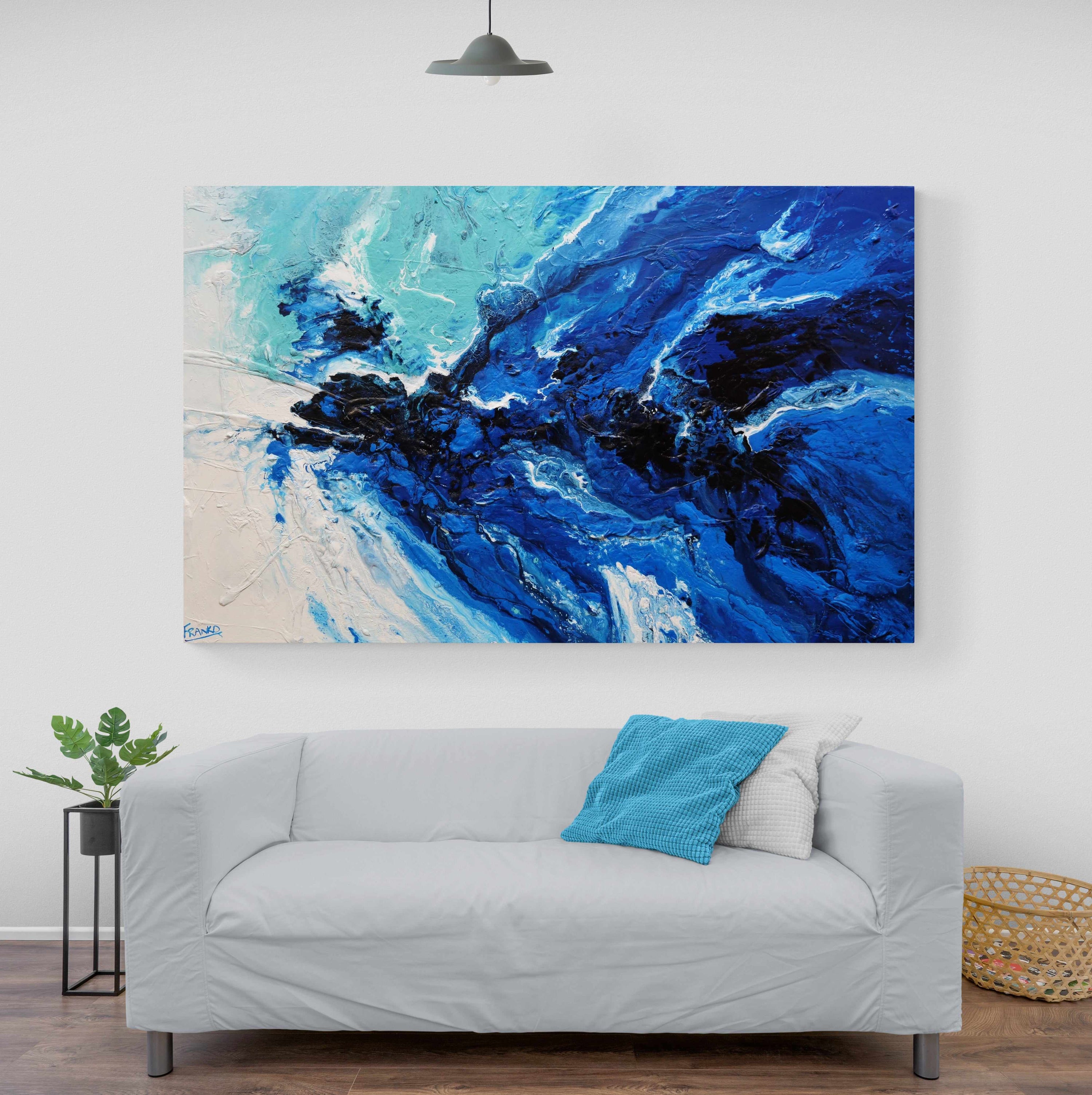 Wild Blue 160cm x 100cm Blue Aqua White Textured Abstract Painting-Abstract-Franko-[franko_artist]-[Art]-[interior_design]-Franklin Art Studio