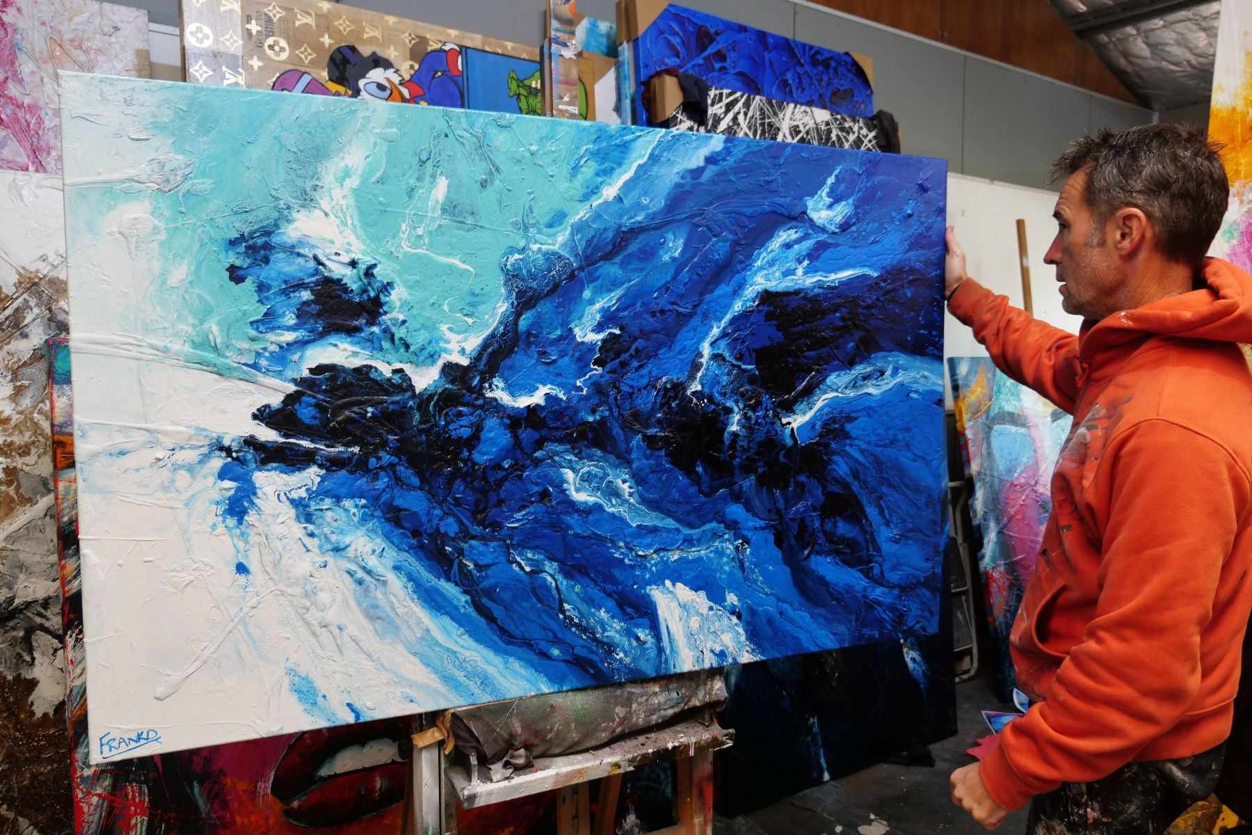 Wild Blue 160cm x 100cm Blue Aqua White Textured Abstract Painting