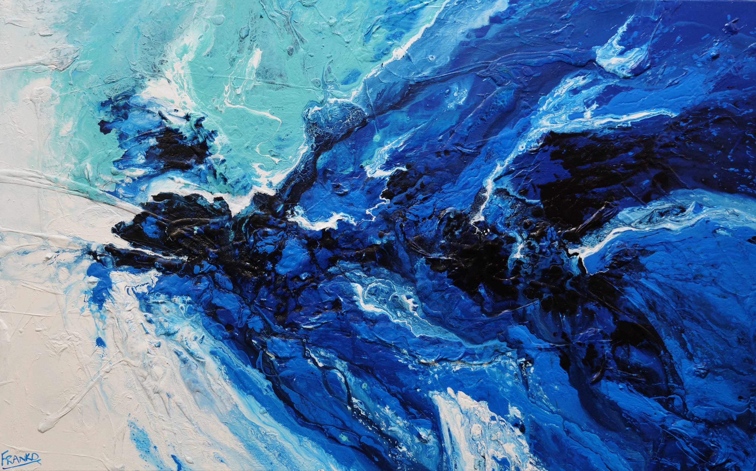 Wild Blue 160cm x 100cm Blue Aqua White Textured Abstract Painting-Abstract-Franko-[Franko]-[Australia_Art]-[Art_Lovers_Australia]-Franklin Art Studio