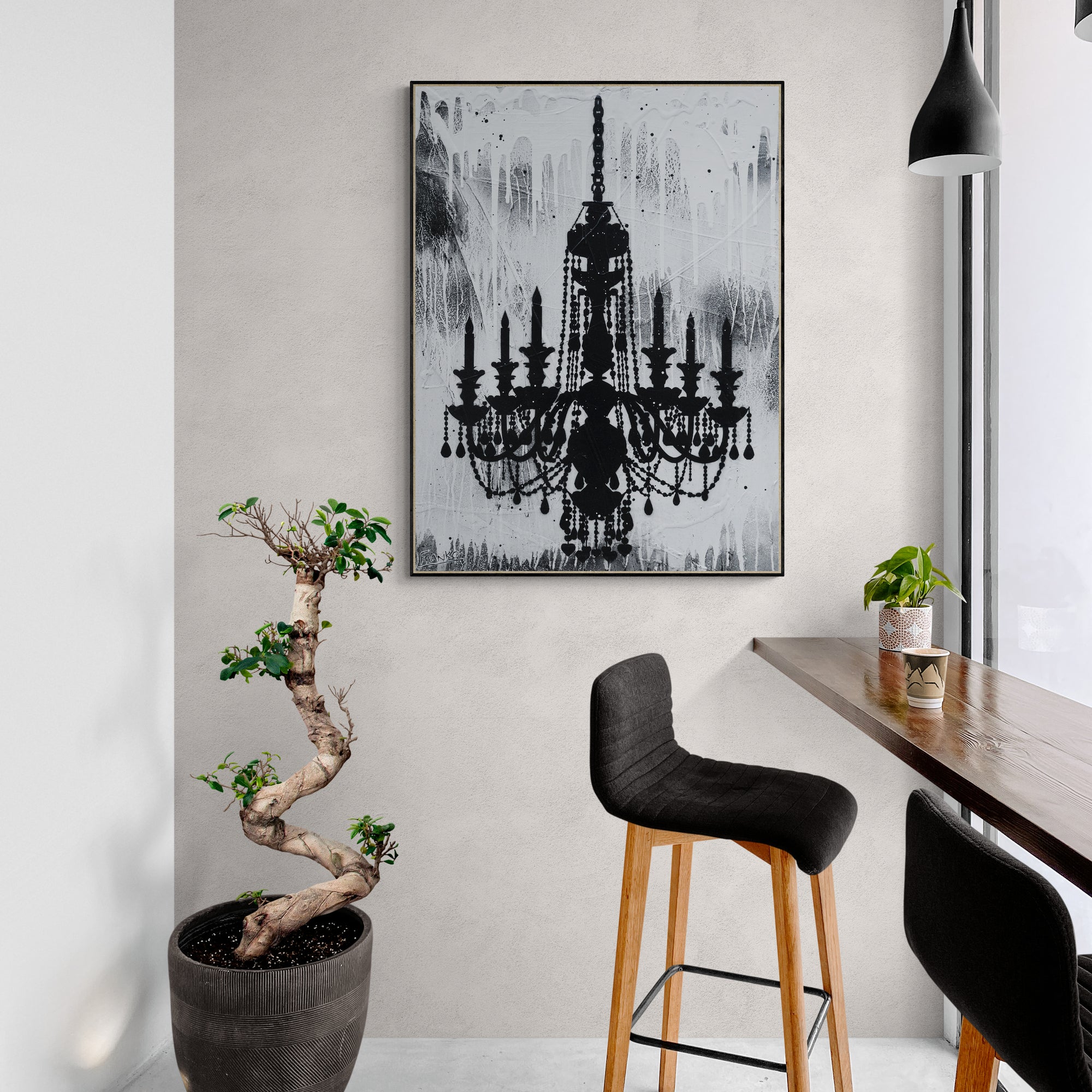 Blaq Glass 75cm x 100cm Chandelier Textured Urban Pop Art Painting