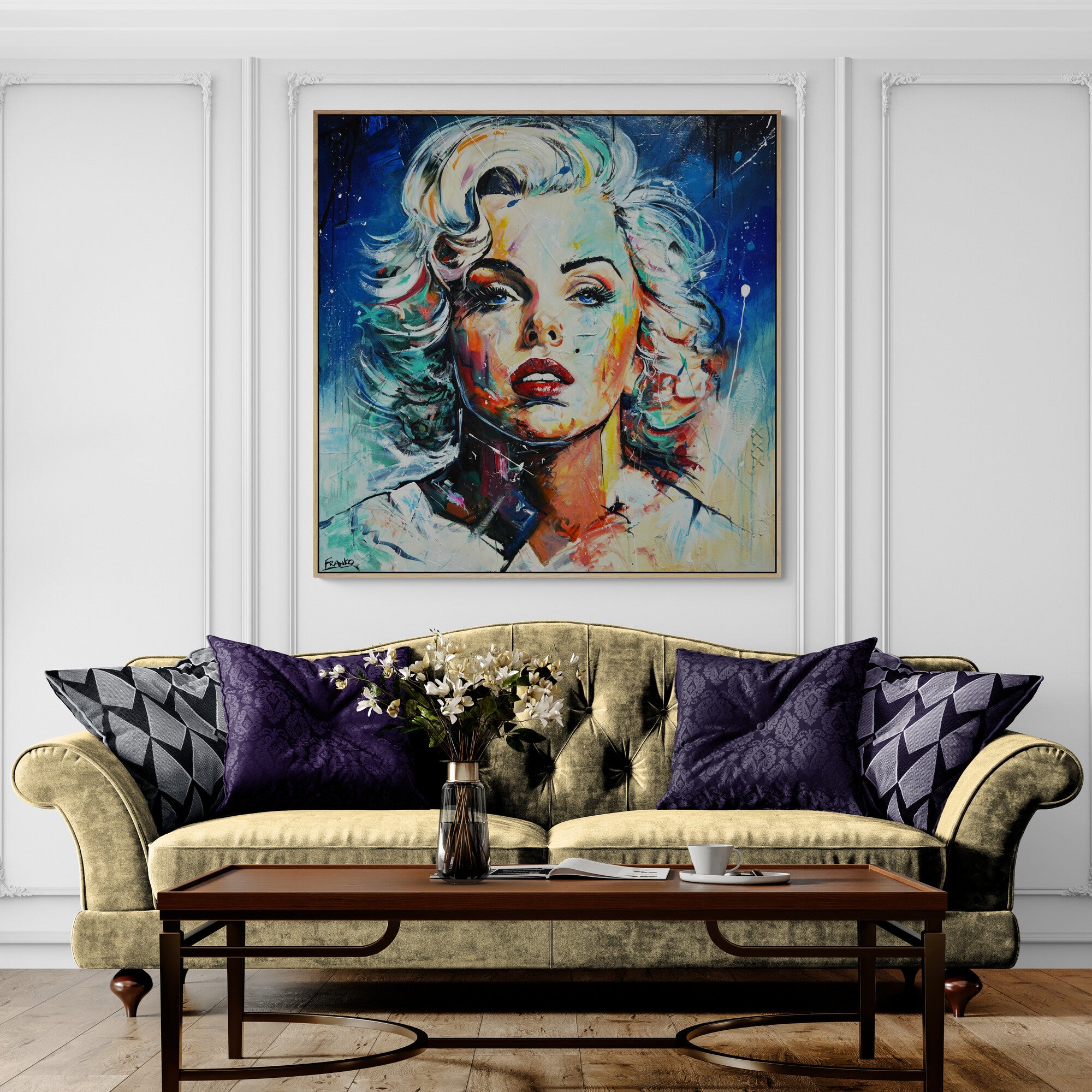 Teal Blond 120cm x 120cm Marilyn Munroe Textured Abstract Realism Painting-abstract realism-[Franko Artist]-[The Block]-[Dream Homes]-[ideas]-Franklin Art Studio