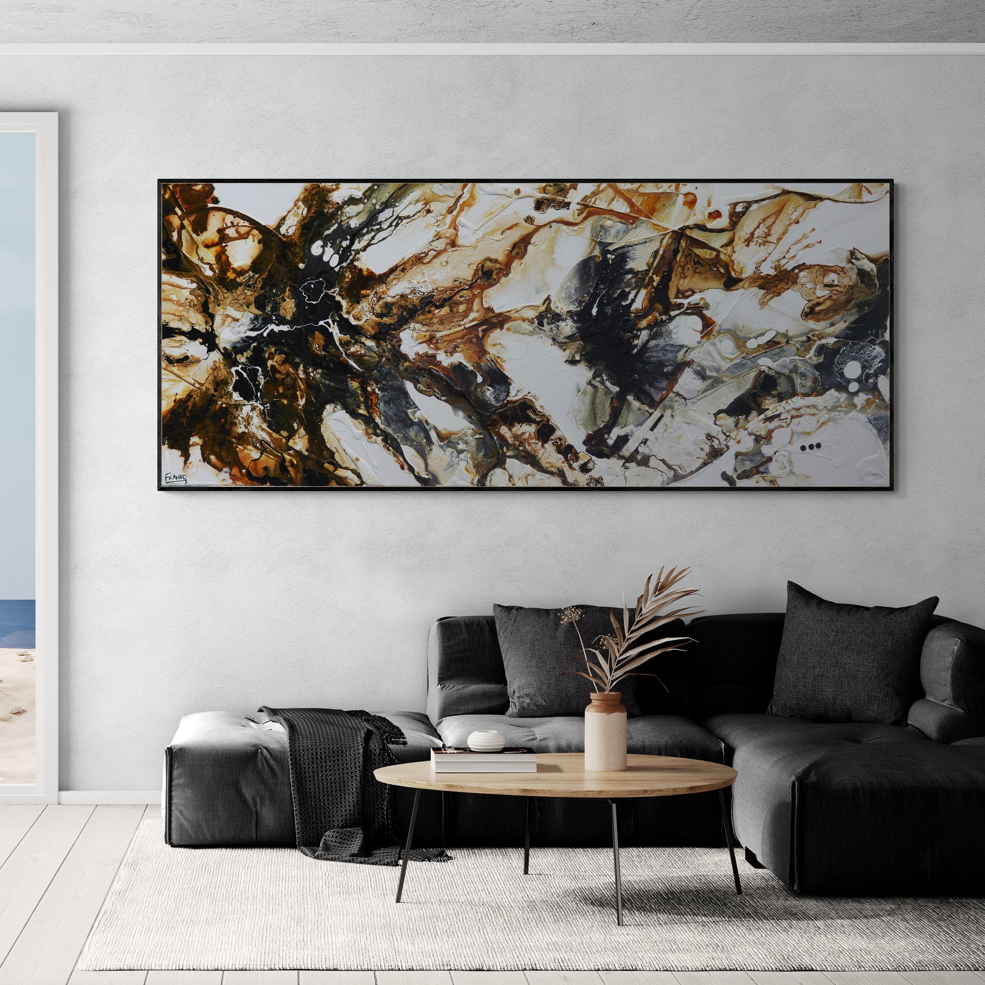 Neutral Oxide 240cm x 100cm Rust White Black Textured Abstract Painting