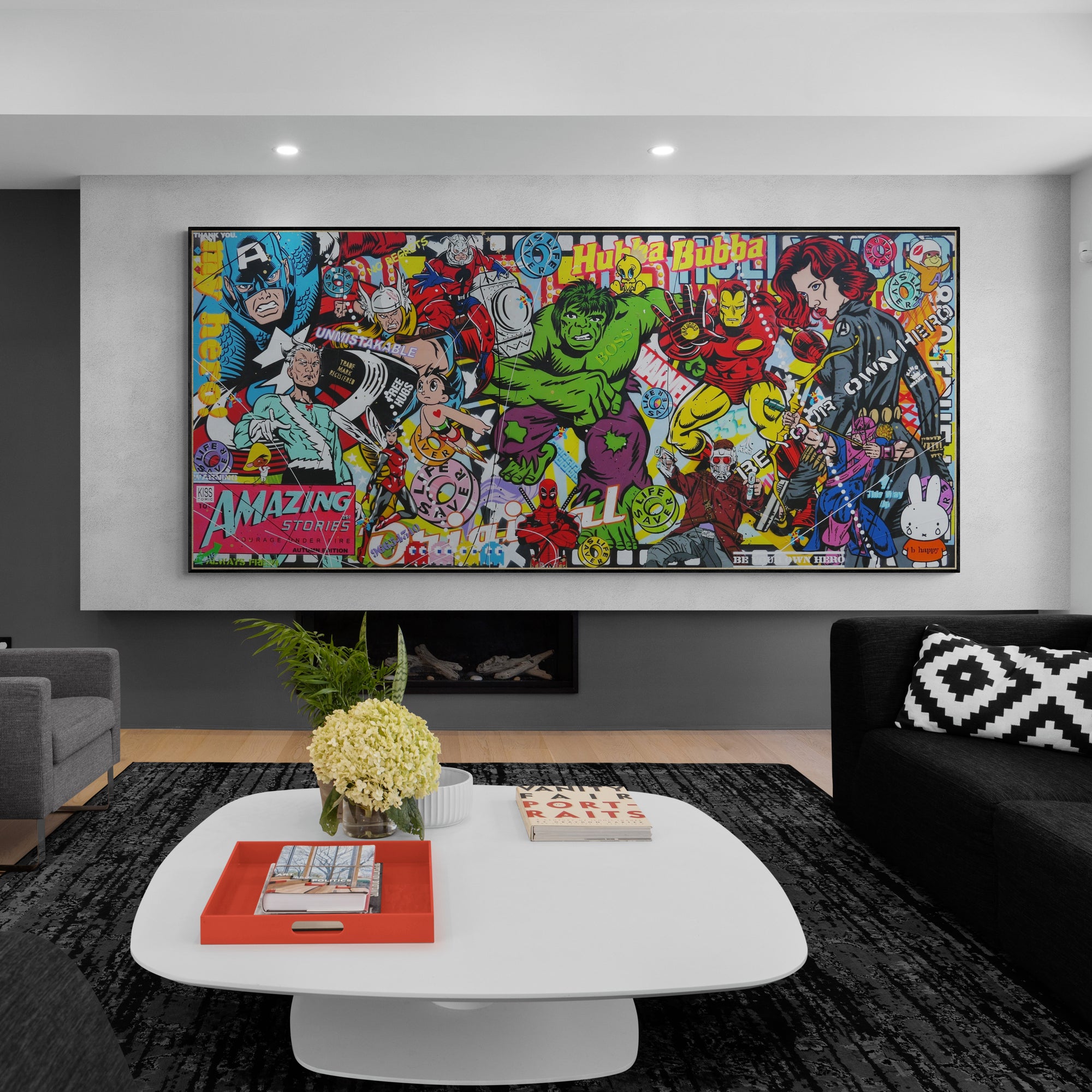 Heroes and More 270cm x 120cm Textured Urban Pop Art Painting (SOLD)