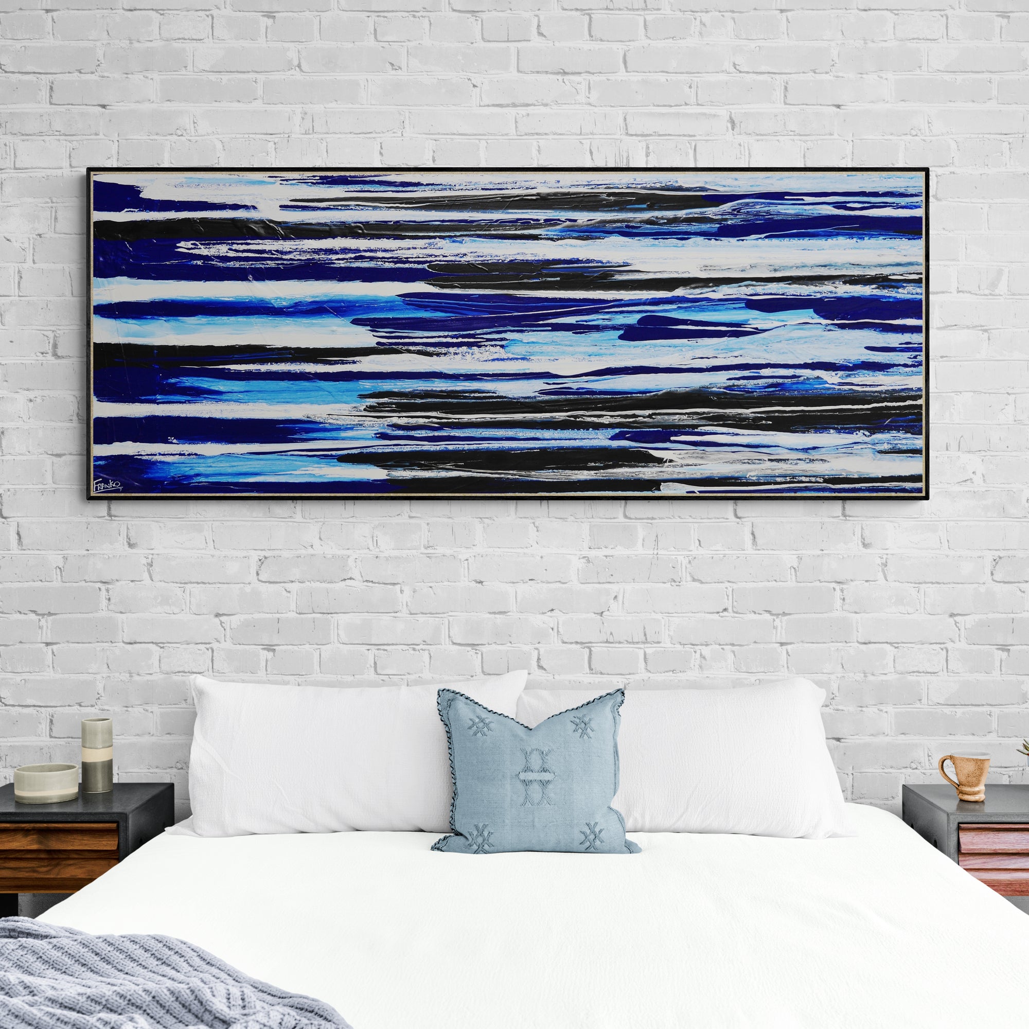 Sapphire Flow 200cm x 80cm Blue White Black Textured Abstract Painting