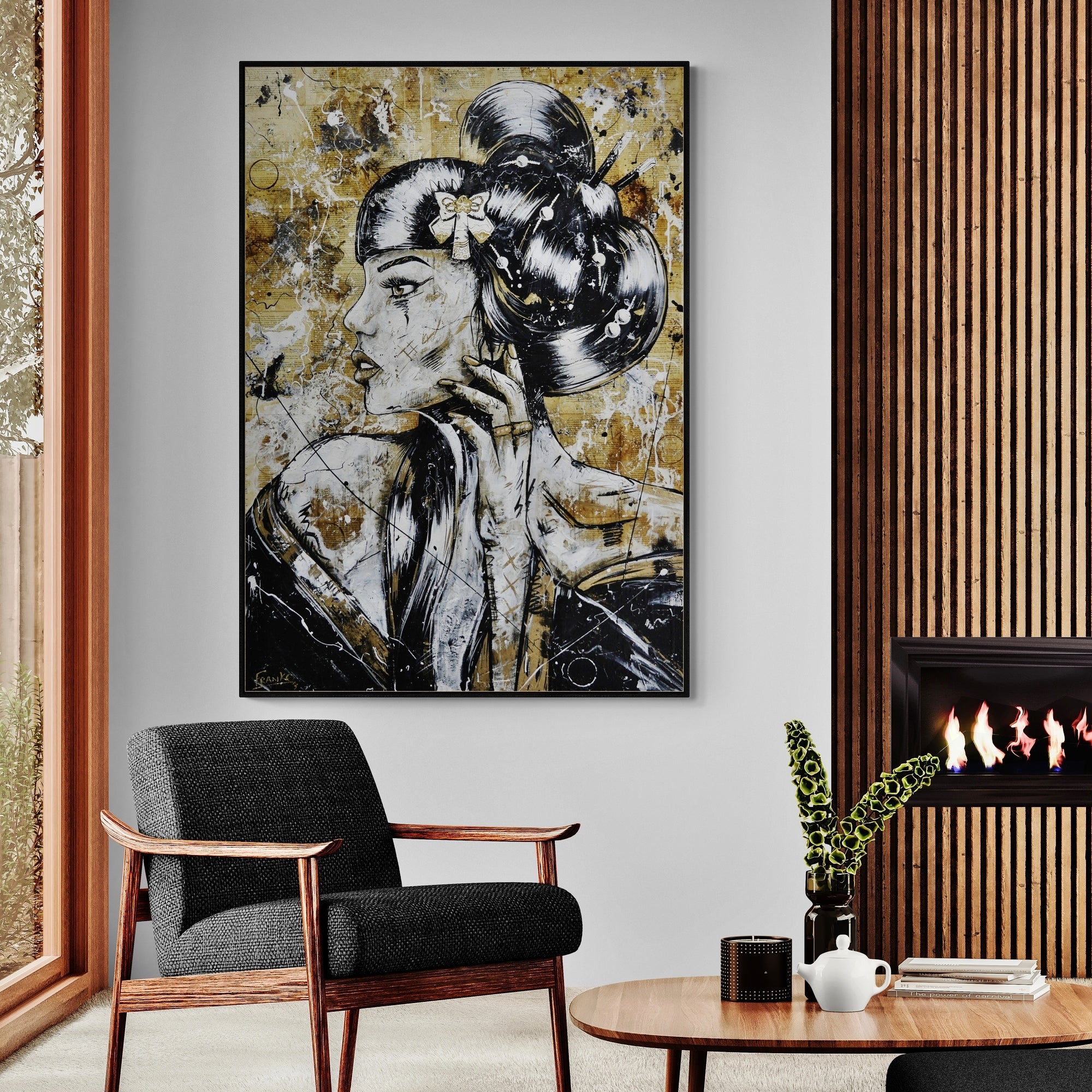 Golden Tigerlily 100cm x 140cm Geisha Abstract Realism Book Club Painting-book club-Franko-[huge]-[Australian]-[best Selling]-Franklin Art Studio