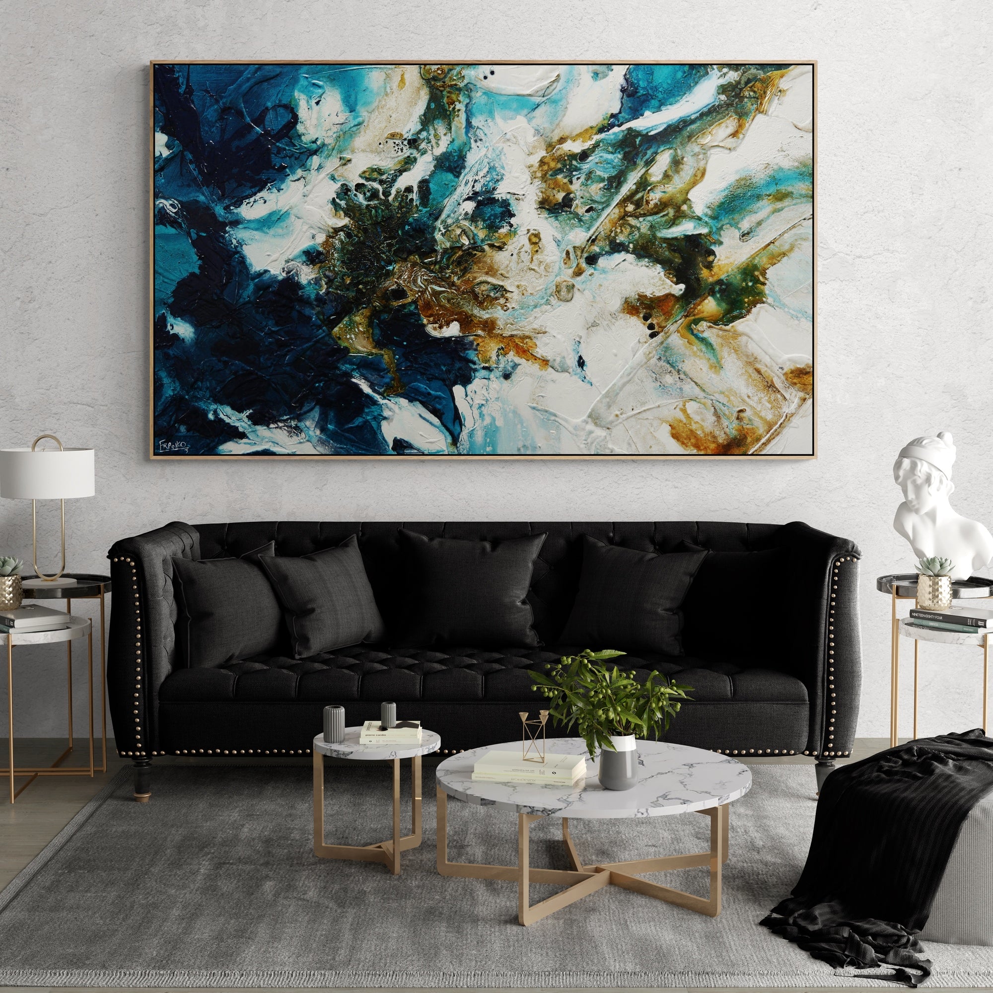 Rusted Teal Sugar Blue Rust White Textured Abstract Painting (SOLD)