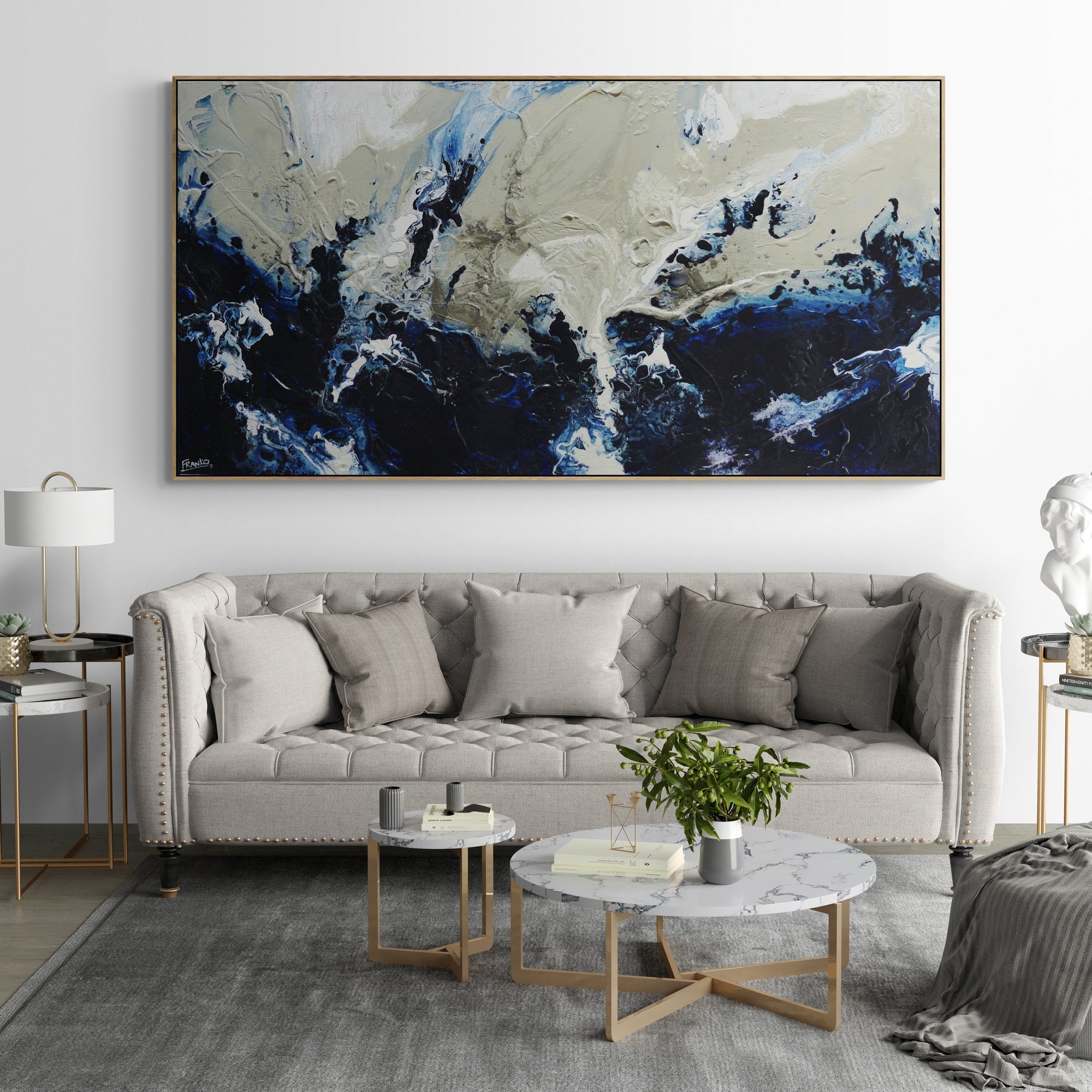 Deep Denim 190cm x 100cm Blue Textured Abstract Painting