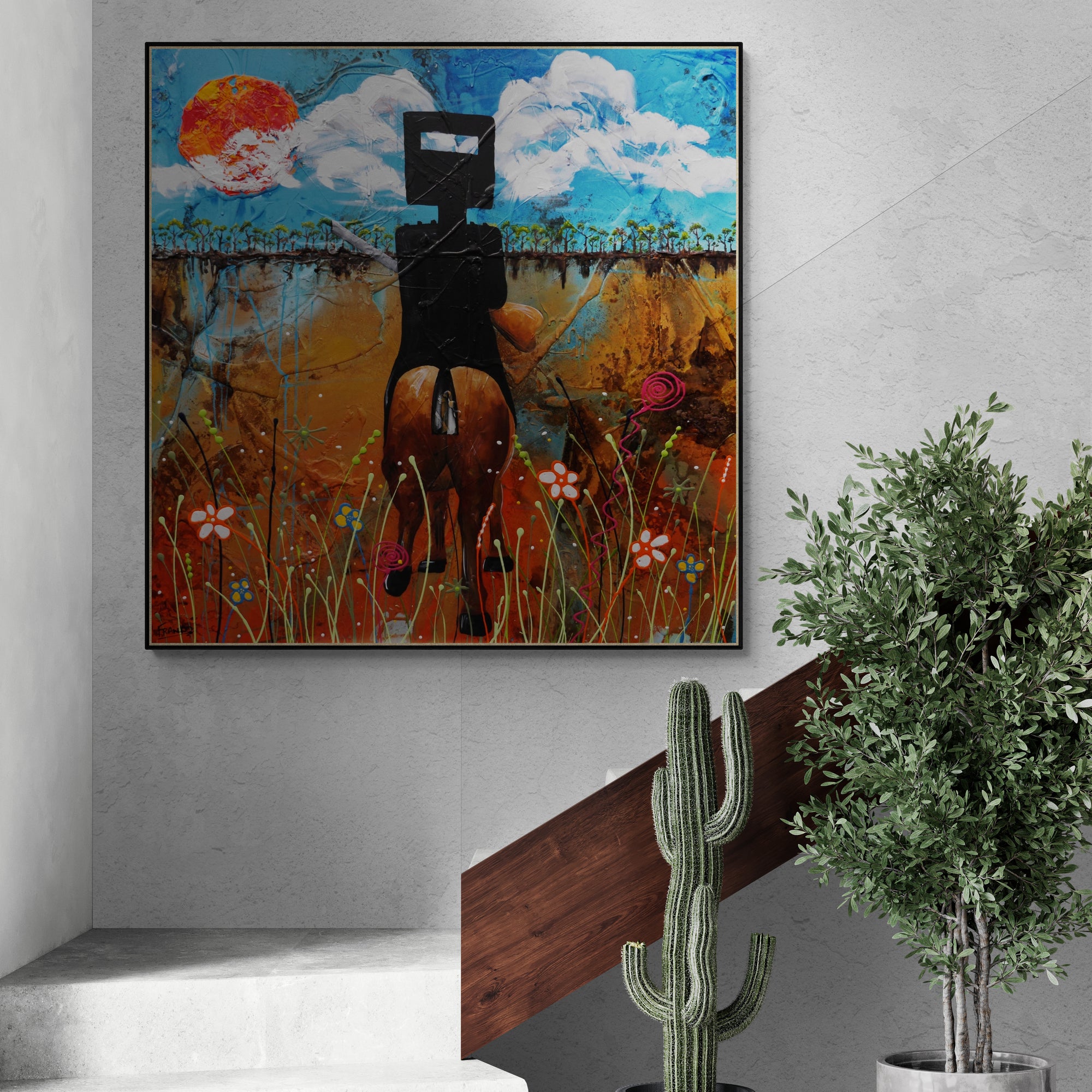 Neds Summer in the bush 120cm x 120cm Ned Kelly Abstract Realism Texture Painting-Abstract-[Franko Artist]-[The Block]-[Dream Homes]-[ideas]-Franklin Art Studio