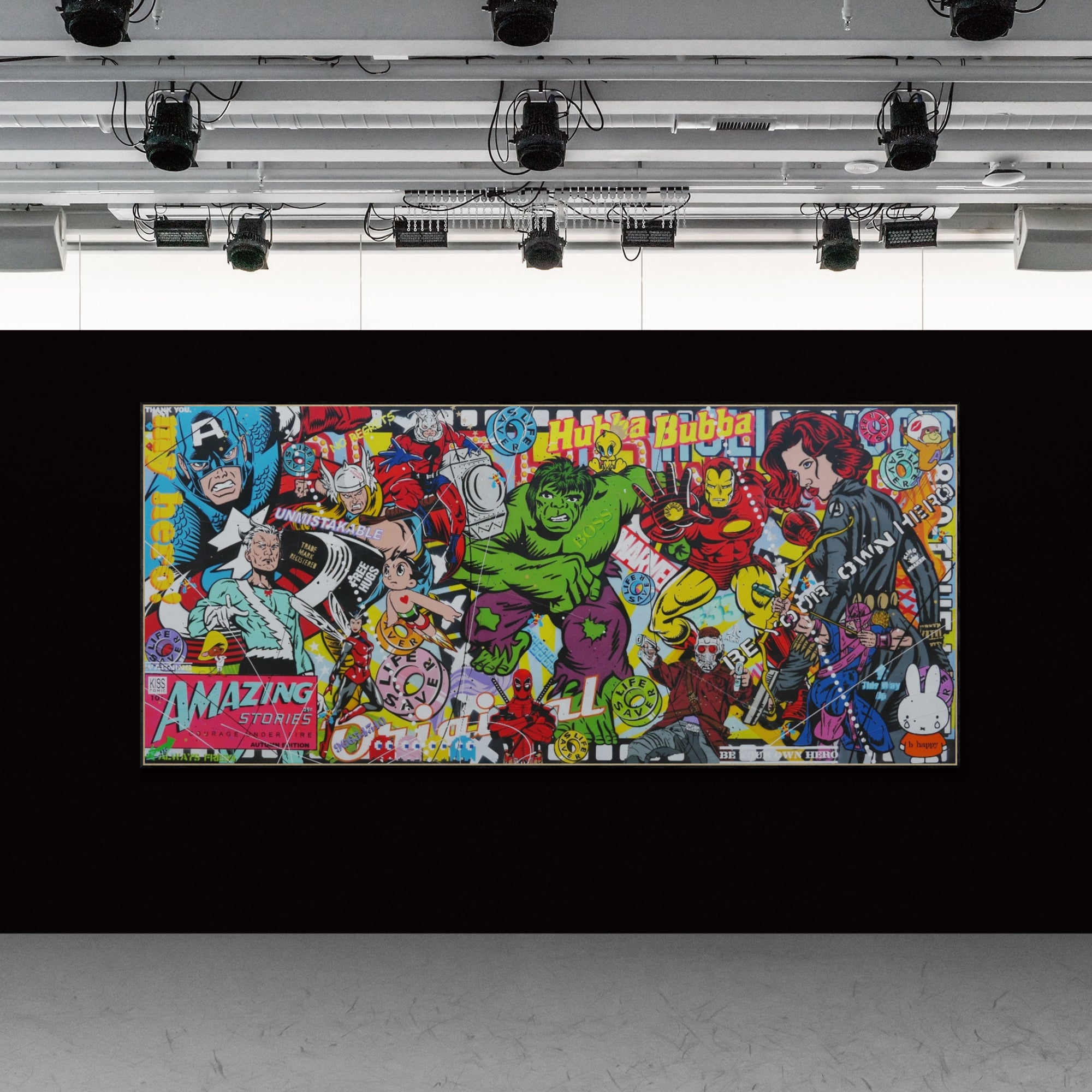 Heroes and More 270cm x 120cm Textured Urban Pop Art Painting (SOLD)