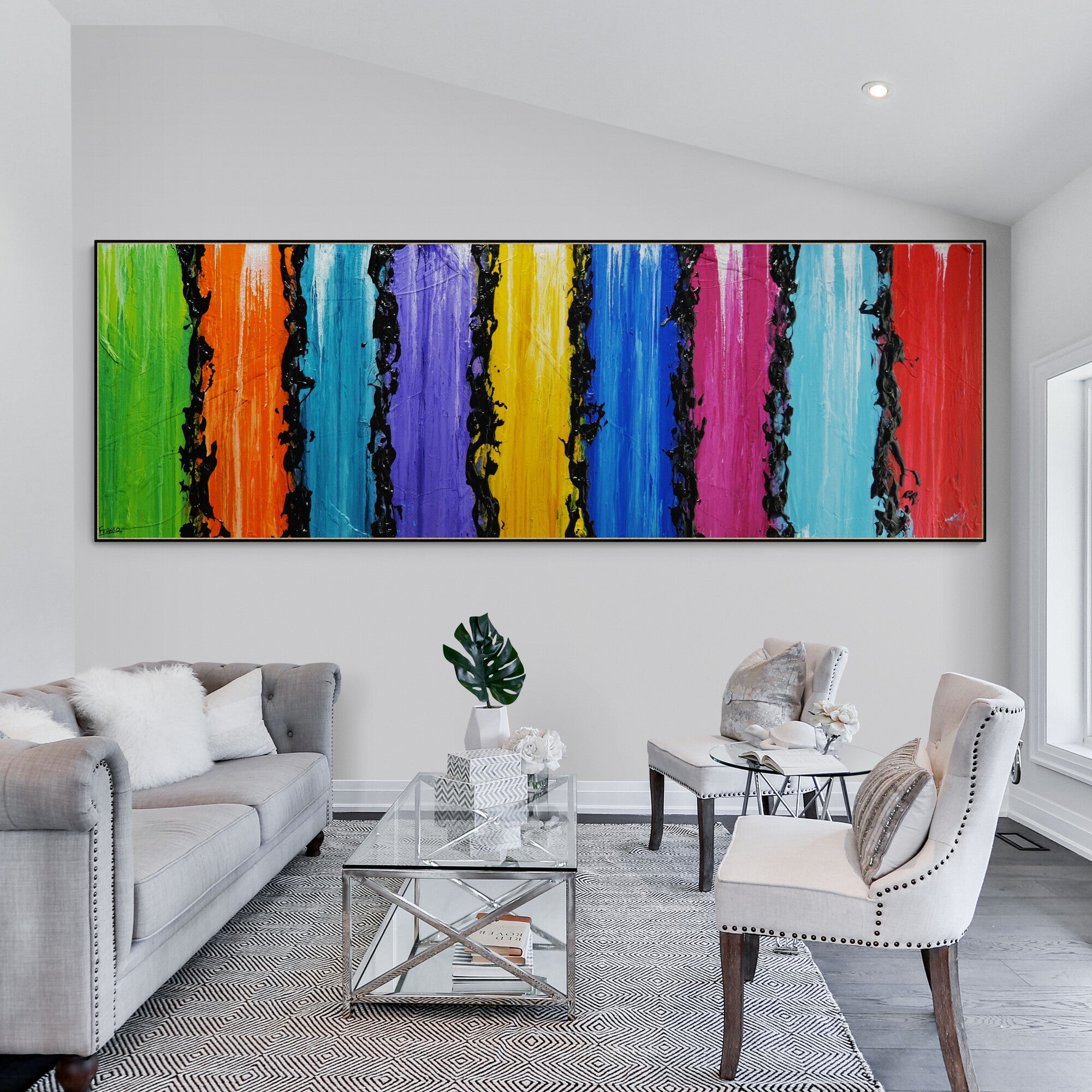 Colour Risque 295cm x 100cm Colourful Textured Abstract Painting-Abstract-Franko-[huge]-[Australian]-[best Selling]-Franklin Art Studio