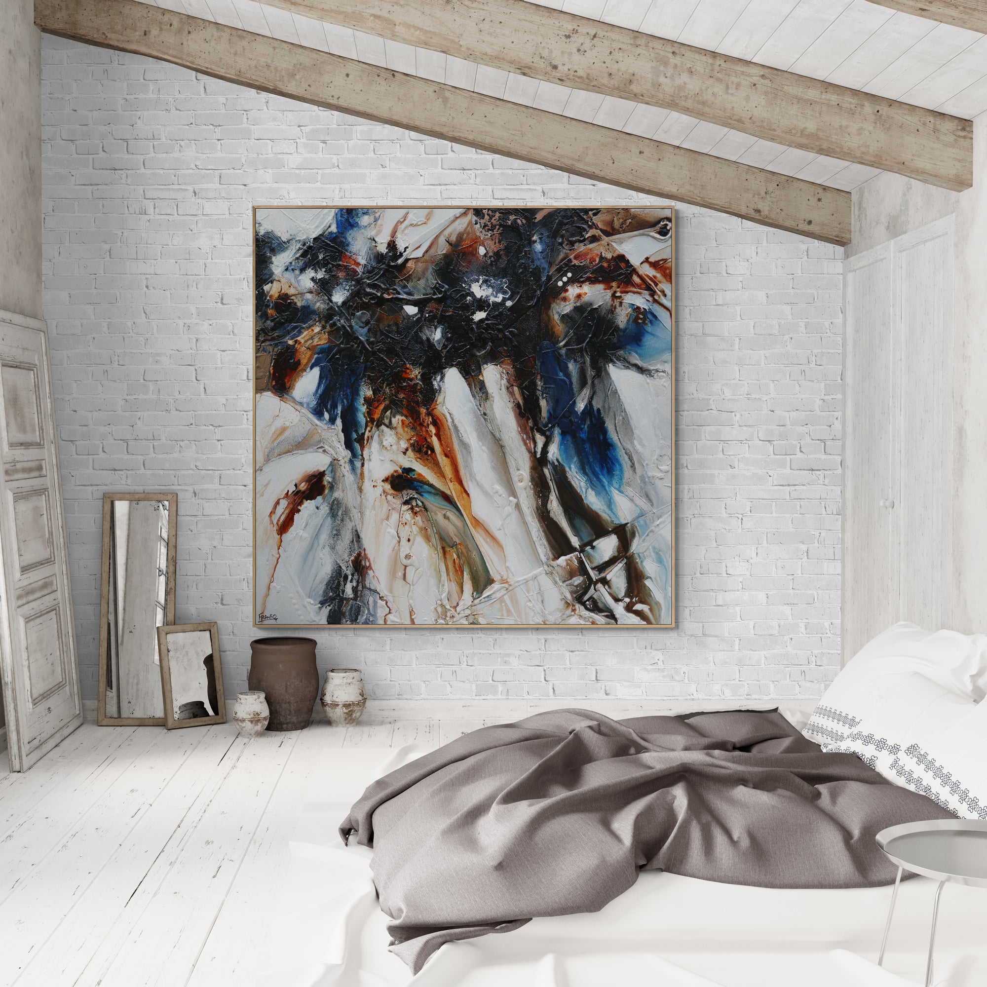 Denim Rush 150cm x 150cm Rustic Blue Textured Abstract Painting