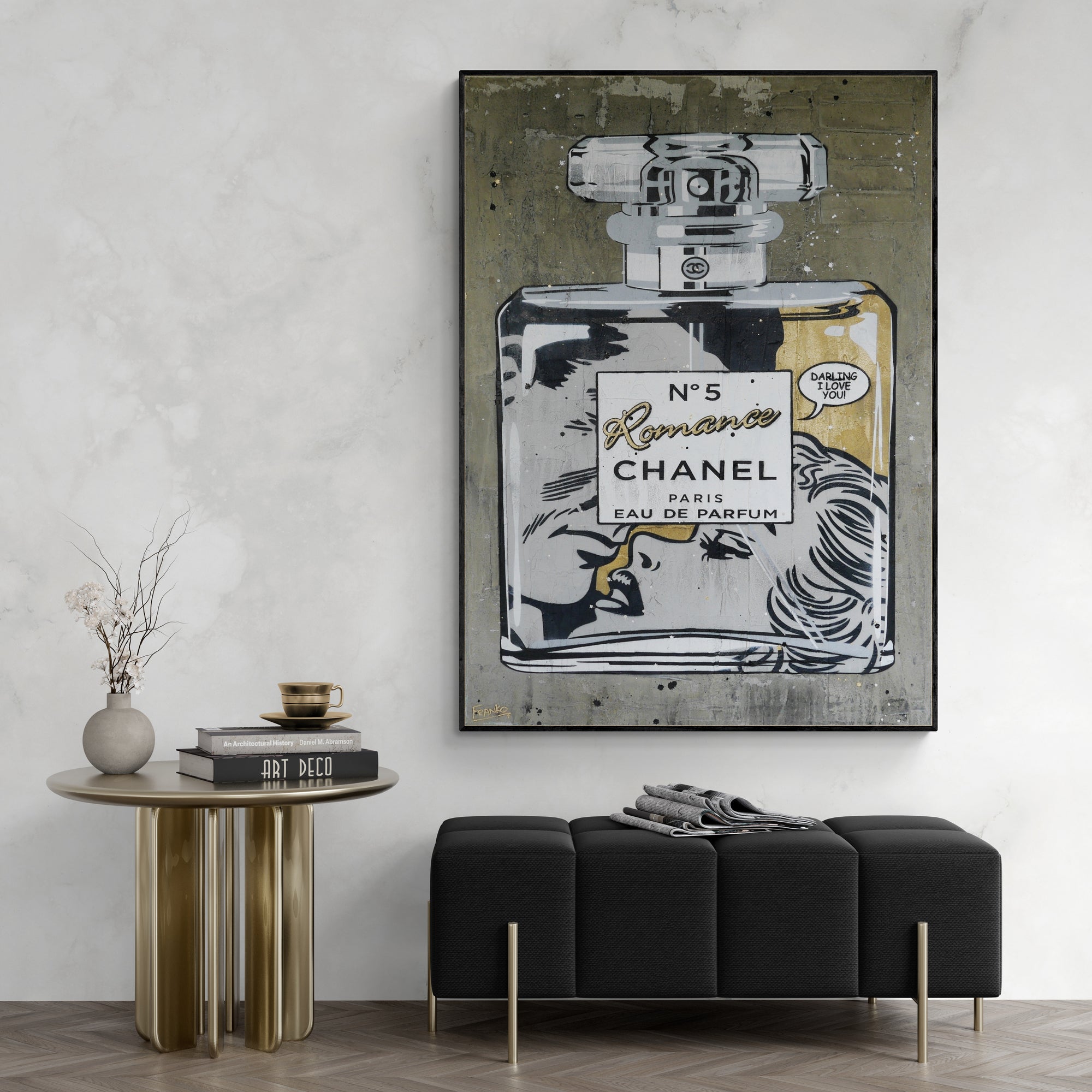 Golden Romance 100cm x 140cm Perfume Concrete Textured Urban Pop Art Painting